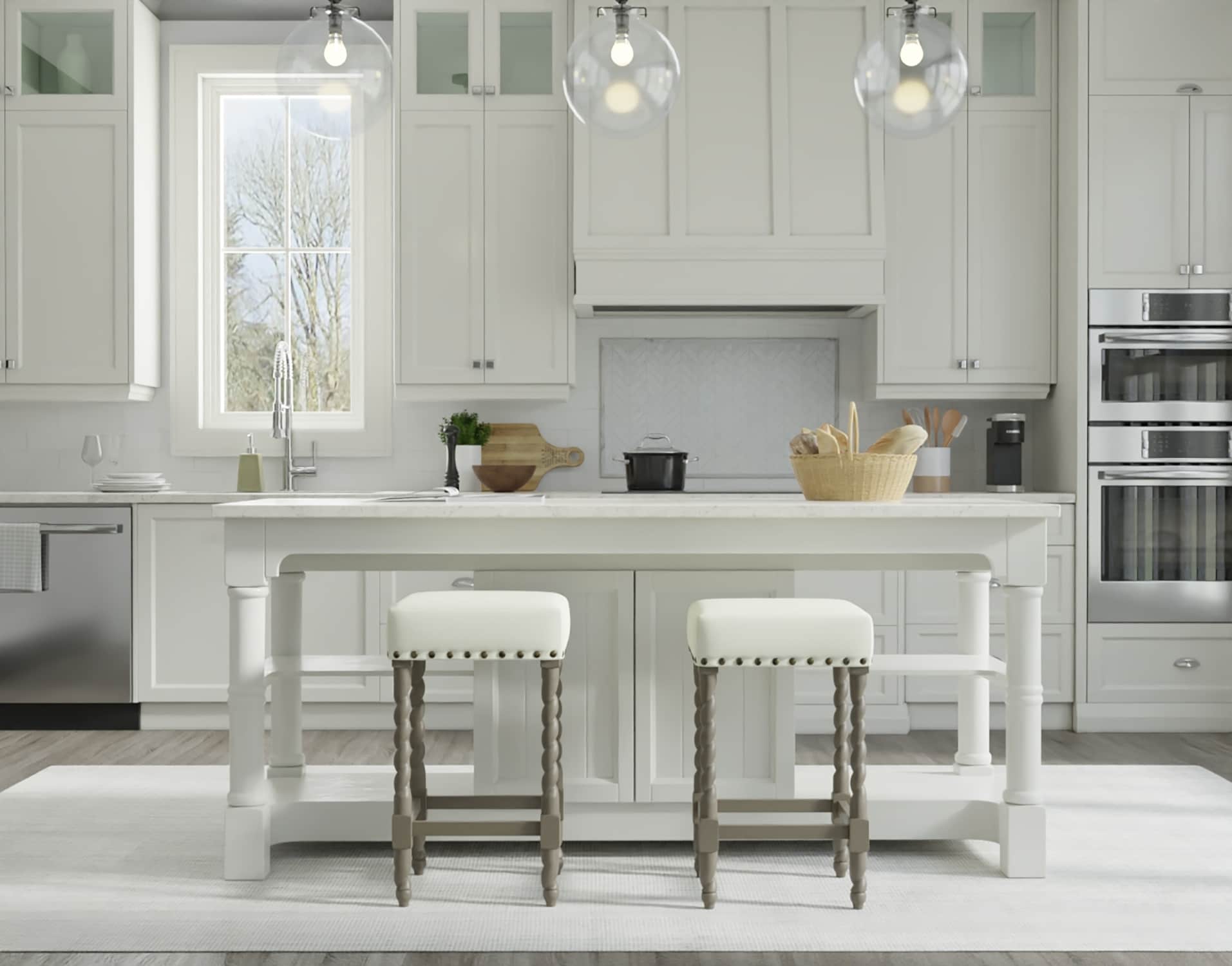 Weathered Gray and Linen 30" Bar Stool with Turned Legs