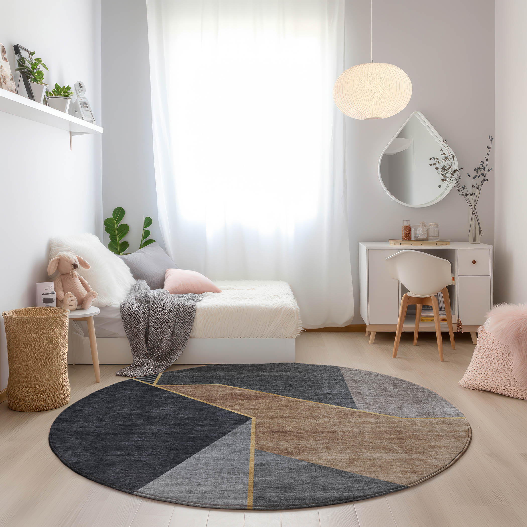 Addison Rugs ACN648CC8RO Chantille ACN648CC 8 x 8 (ft) Polyester Charcoal Round Indoor/Outdoor Geometric Machine washable Area rug