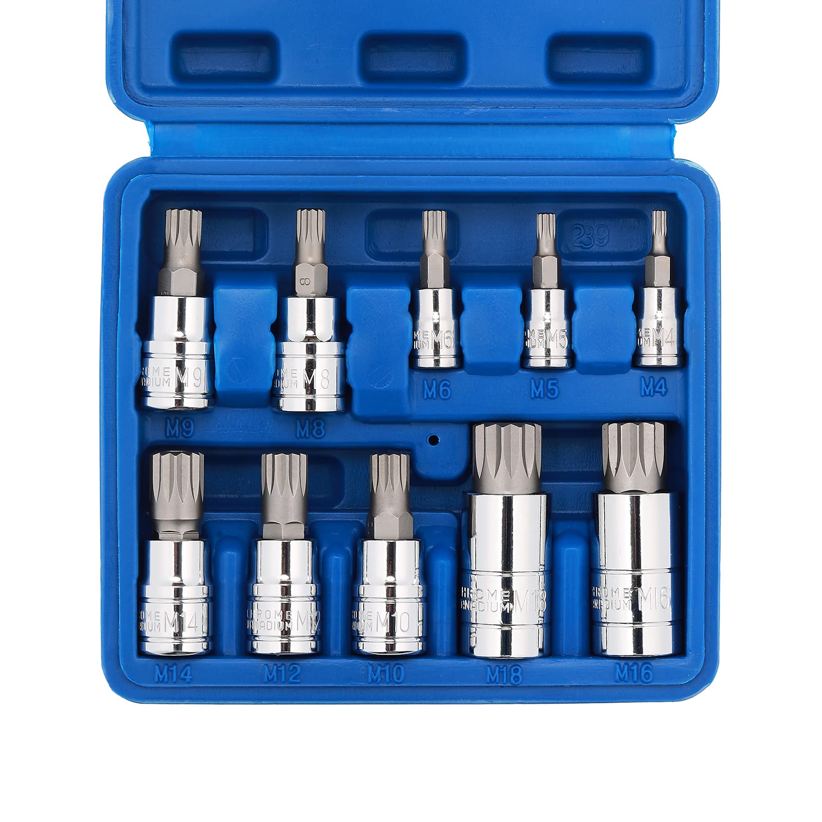 Justincity  10 Piece Drive Triple Square Spline Bit Socket Set M4 to M18 with CrV Steel Sockets and S2 Alloy Steel Bits durable home and garden