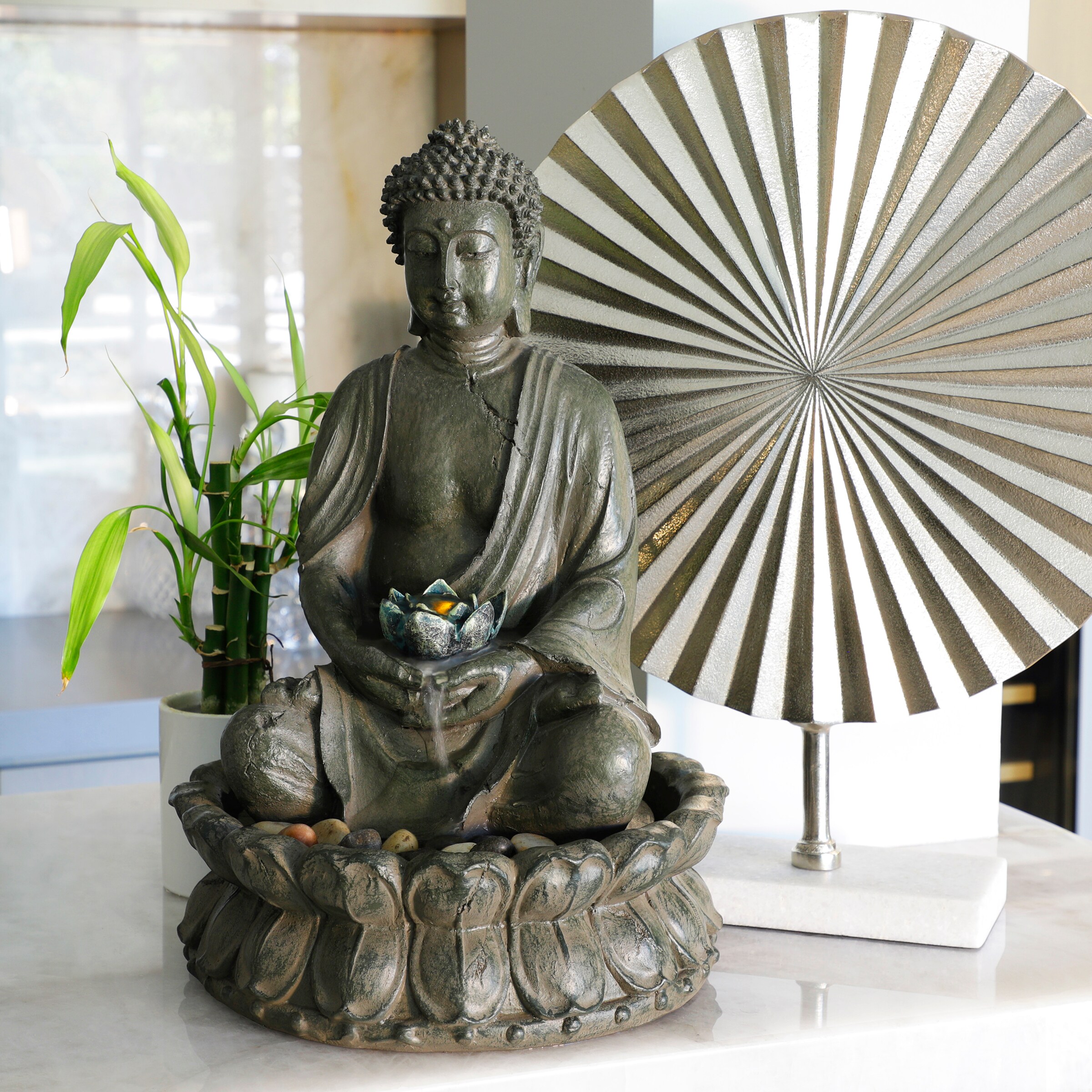 Alpine Corporation 15 in. Tall Indoor/Outdoor Meditating Buddha