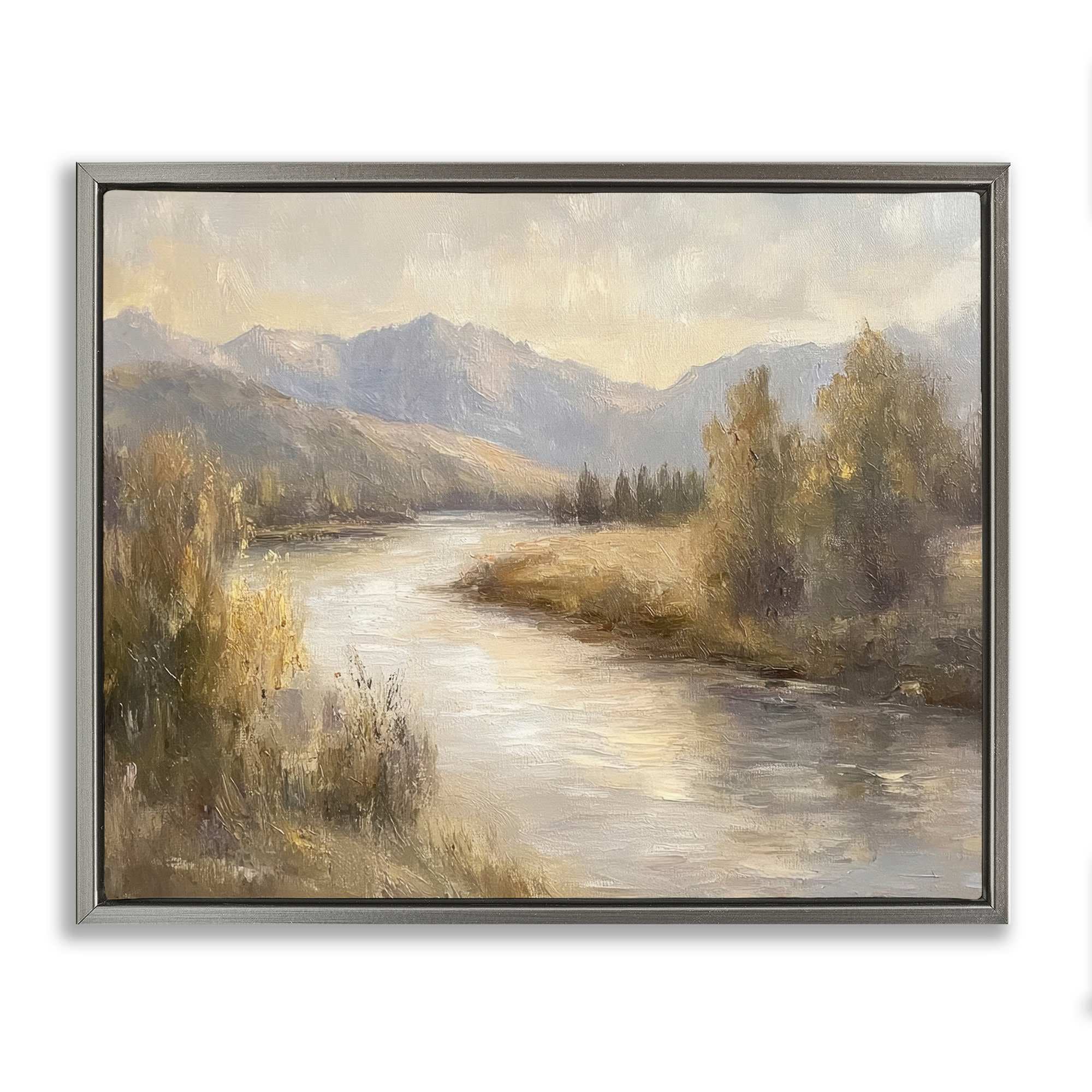 Stupell Industries BT-821-FFL-16X20 Flowing River and  Distant Mountains Floating Frame design by Petal Prints Design