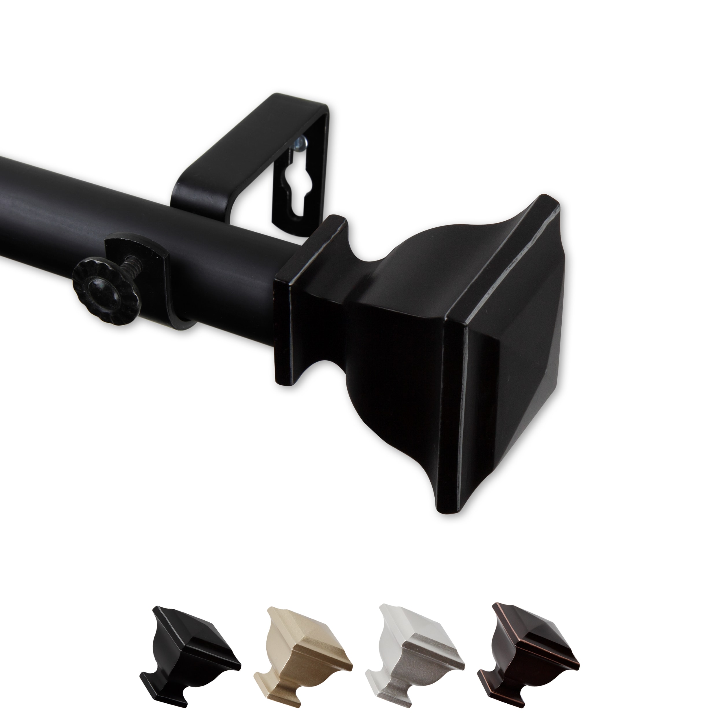 Hart & Harlow L-100-71-282 Rafael 1-in 28-in to 48-in Black Steel Single curtain rod with Finials