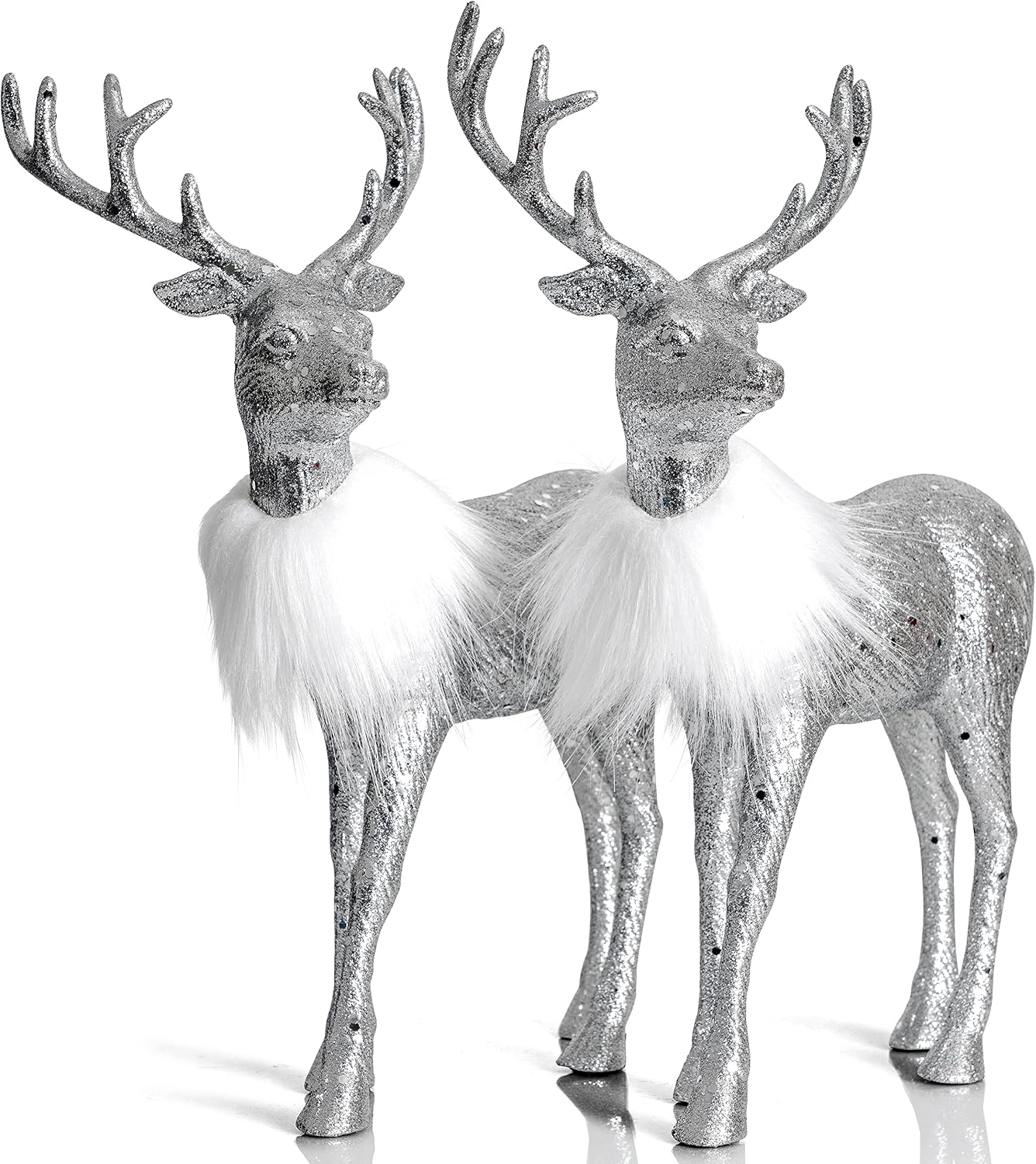 ZHANYIGY Silver Glitter Christmas Reindeer - Xmas Holiday Party Deer Figurine Statues Dinner Tabletop Decorations Centerpiece Mantle - 12 Pack of 2