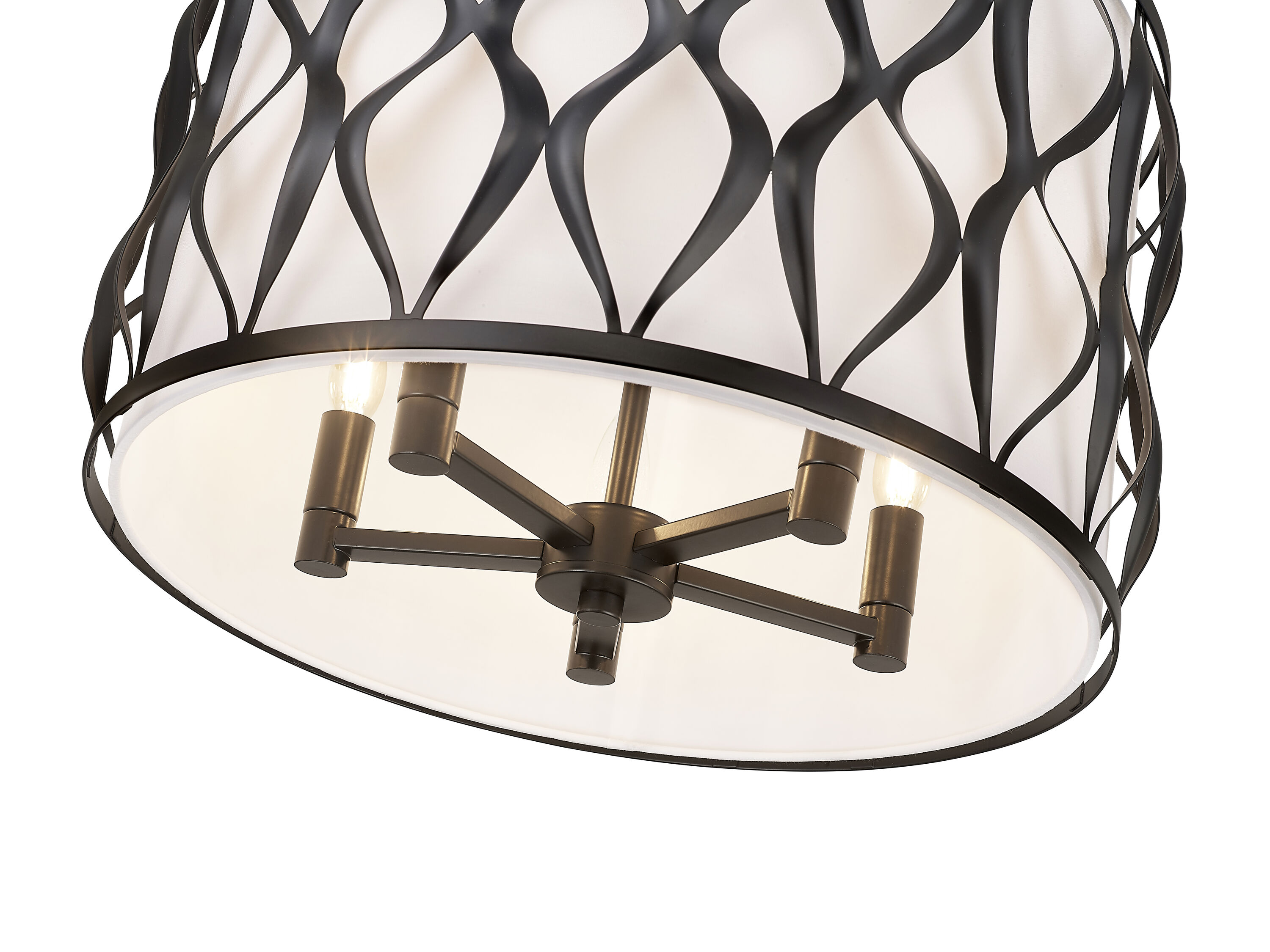 Harden Matte Black Steel Drum Pendant Light with White Fabric Shade