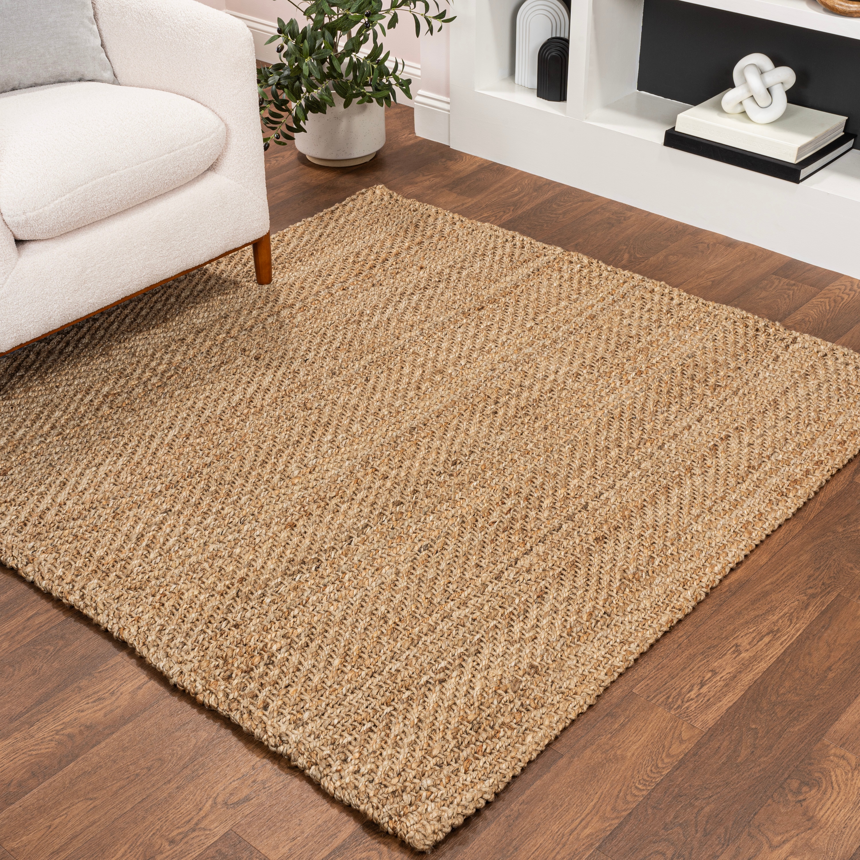 JONATHAN  Y NFR101A-5SQ NATURAL FIBER Espina Herringbone 5 x 5 (ft) Loomed Jute Natural Square Indoor Solid Bohemian/Eclectic Area rug