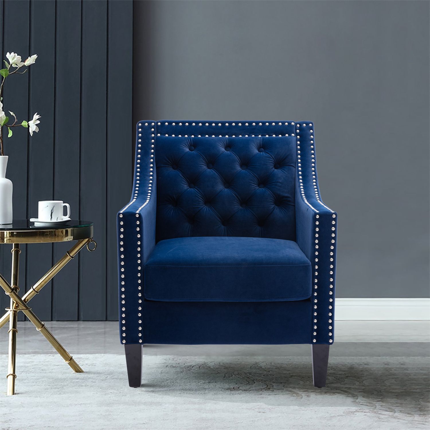 JASMODER W39536947 Modern Navy Linen Accent Chair