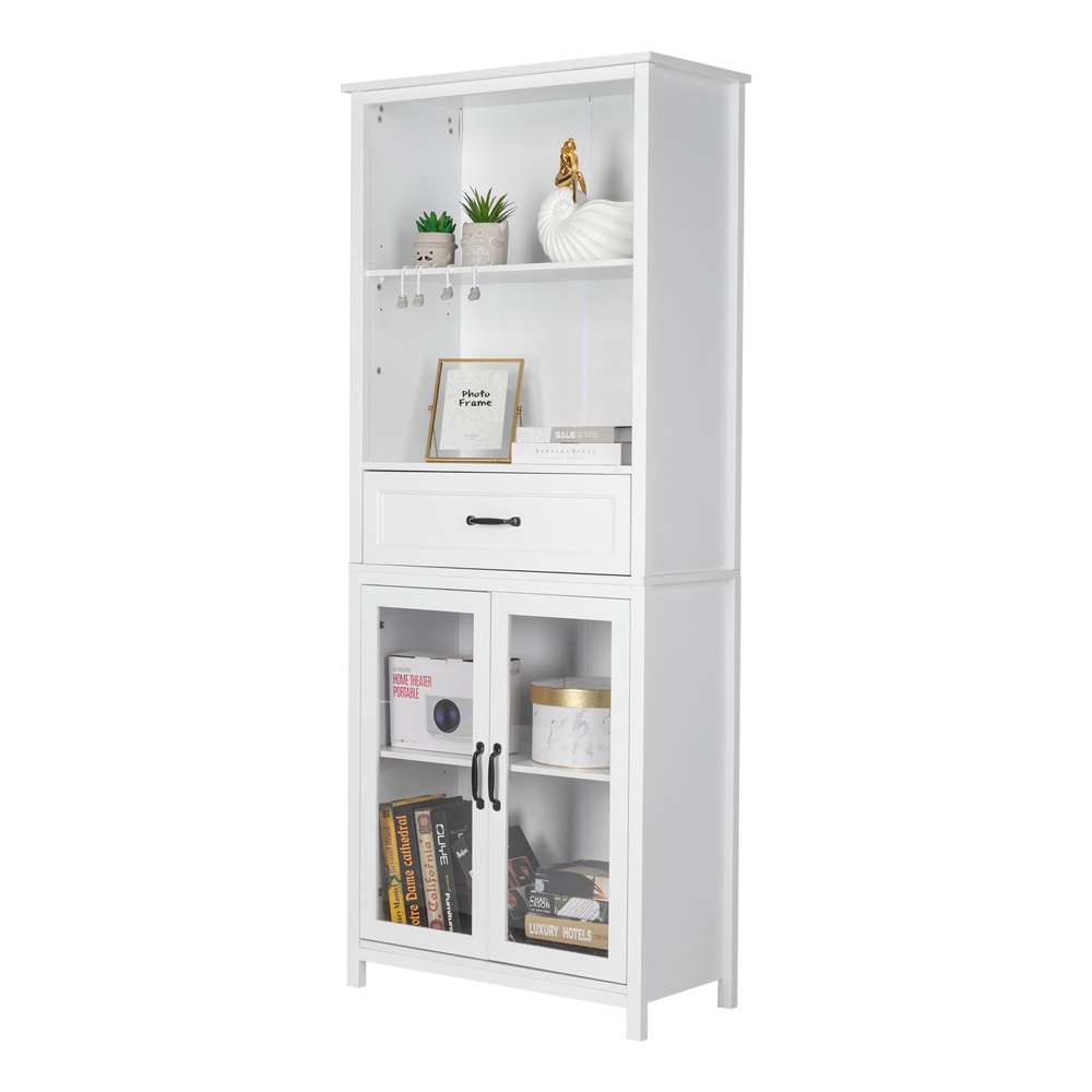 Winado LO1G52001360 White MDF 3 -Shelf Bookcase with Doors ( 29.13-in W x 71.45-in H x 13.97-in D ) Painted
