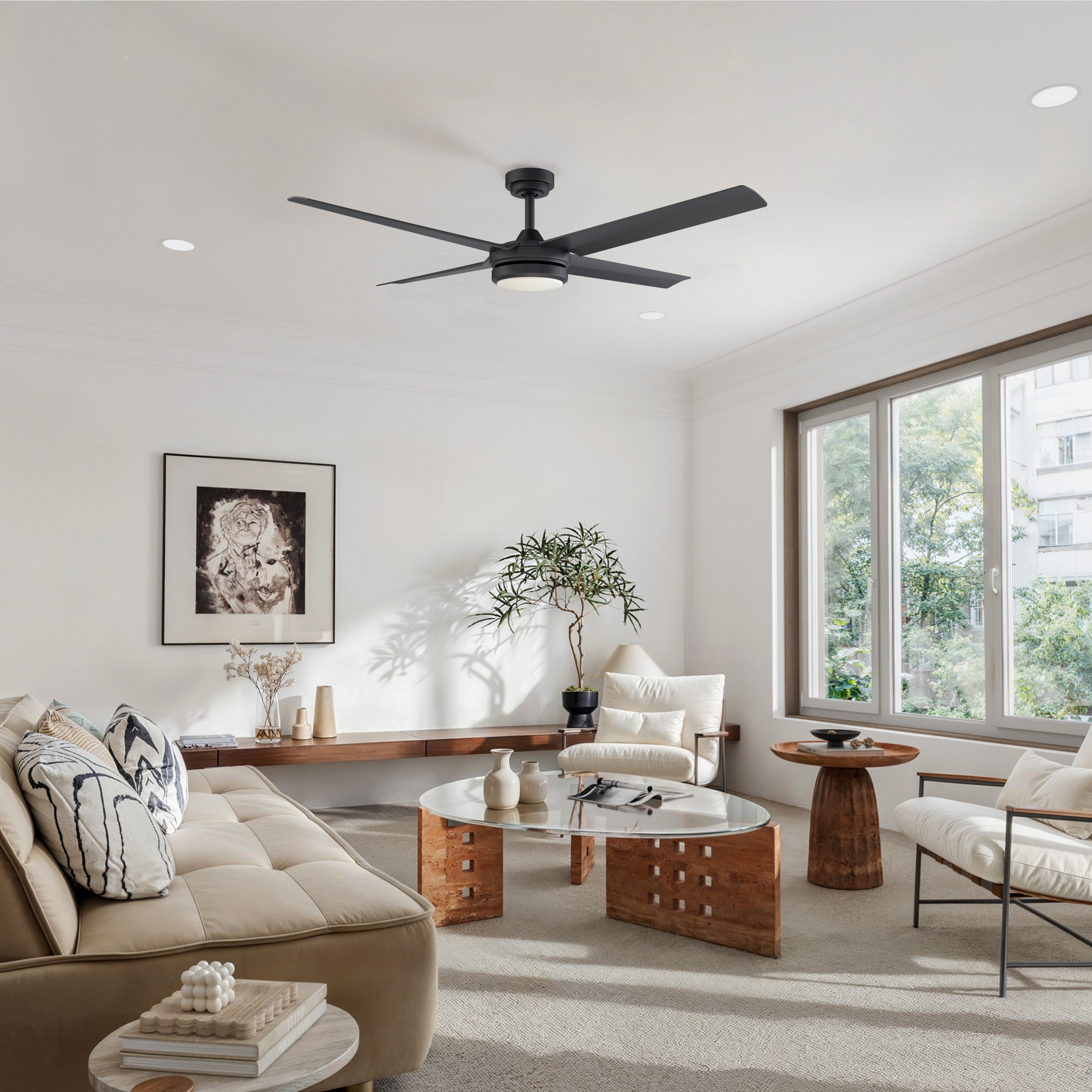 ALTITUDE 108L56MBKMBK Laritza 56-in Color-Changing Outdoor Matte Black with Matte Black Blades Ceiling Fan With Light - Remote Included ( 4 -Blade )
