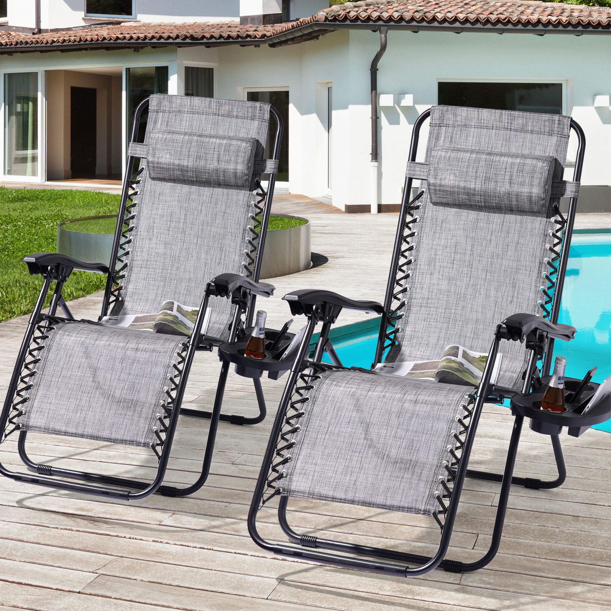 ACEGOSES LW-LF002GY Zero Gravity Chair Set of 2 Gray Metal Frame Stationary Zero Gravity Chair with Gray Sling Seat