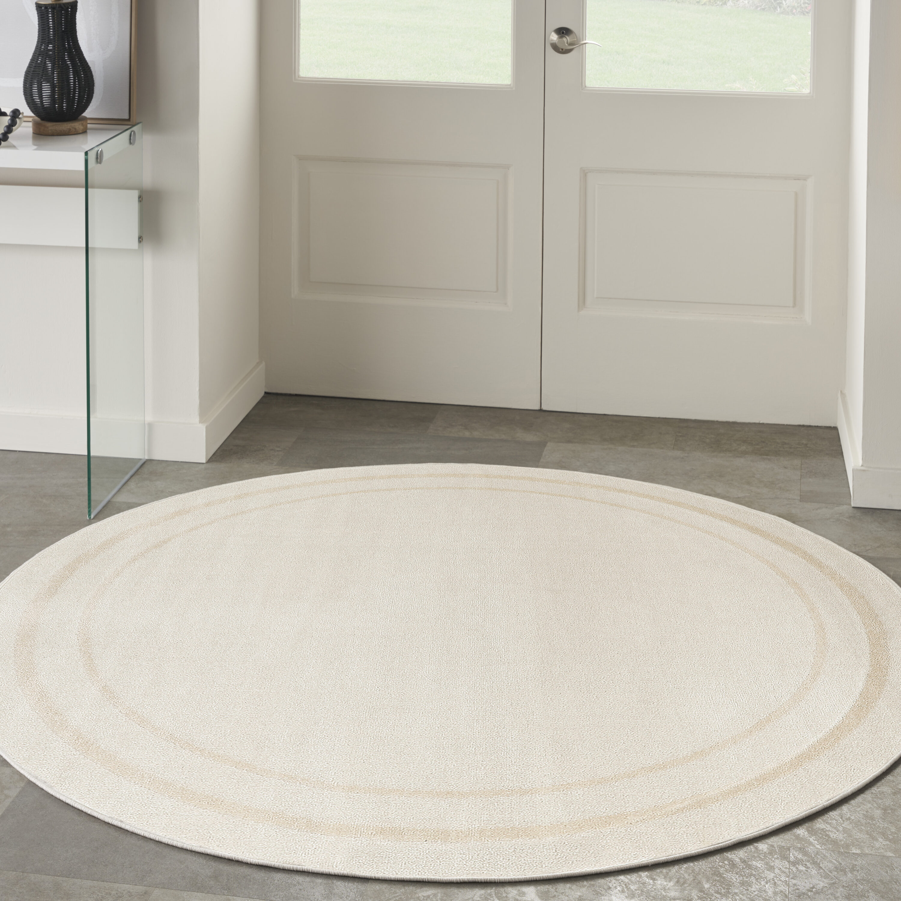 Nourison Home 099446963819 Essentials 6 x 6 (ft) Loomed Polypropylene Ivory Gold Round Indoor/Outdoor Solid Area rug