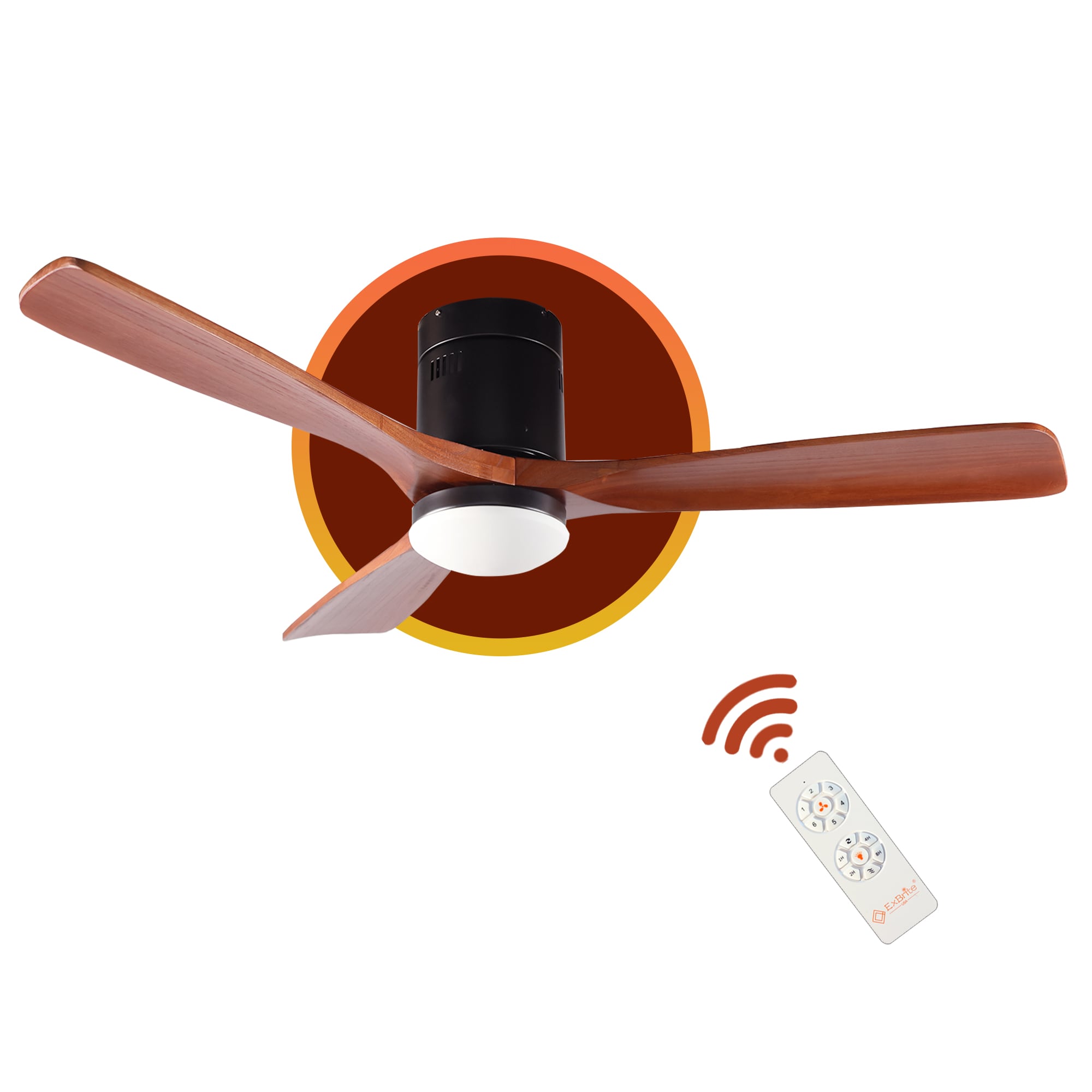 ExBrite DICF0003 Contemporary Style 52-in Color-Changing Outdoor Flush Mount Black with Dark brown Blades Propeller Ceiling Fan With Light - Remote Included ( 3 -Blade )