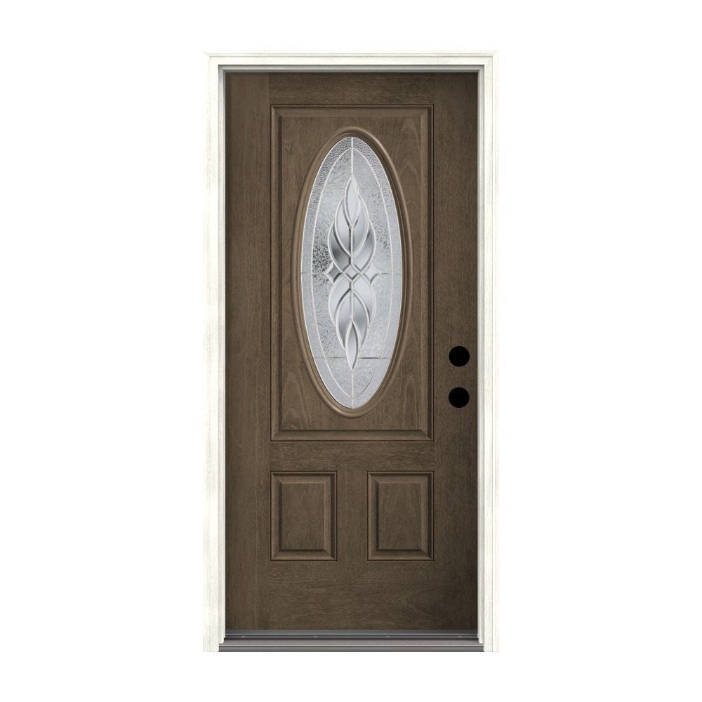 Therma-Tru Benchmark Doors Varissa 36-in x 80-in Fiberglass Oval Lite Left-Hand Inswing Gray Ash Stained Prehung Single Front Door with Brickmould -  TTB643231SOS