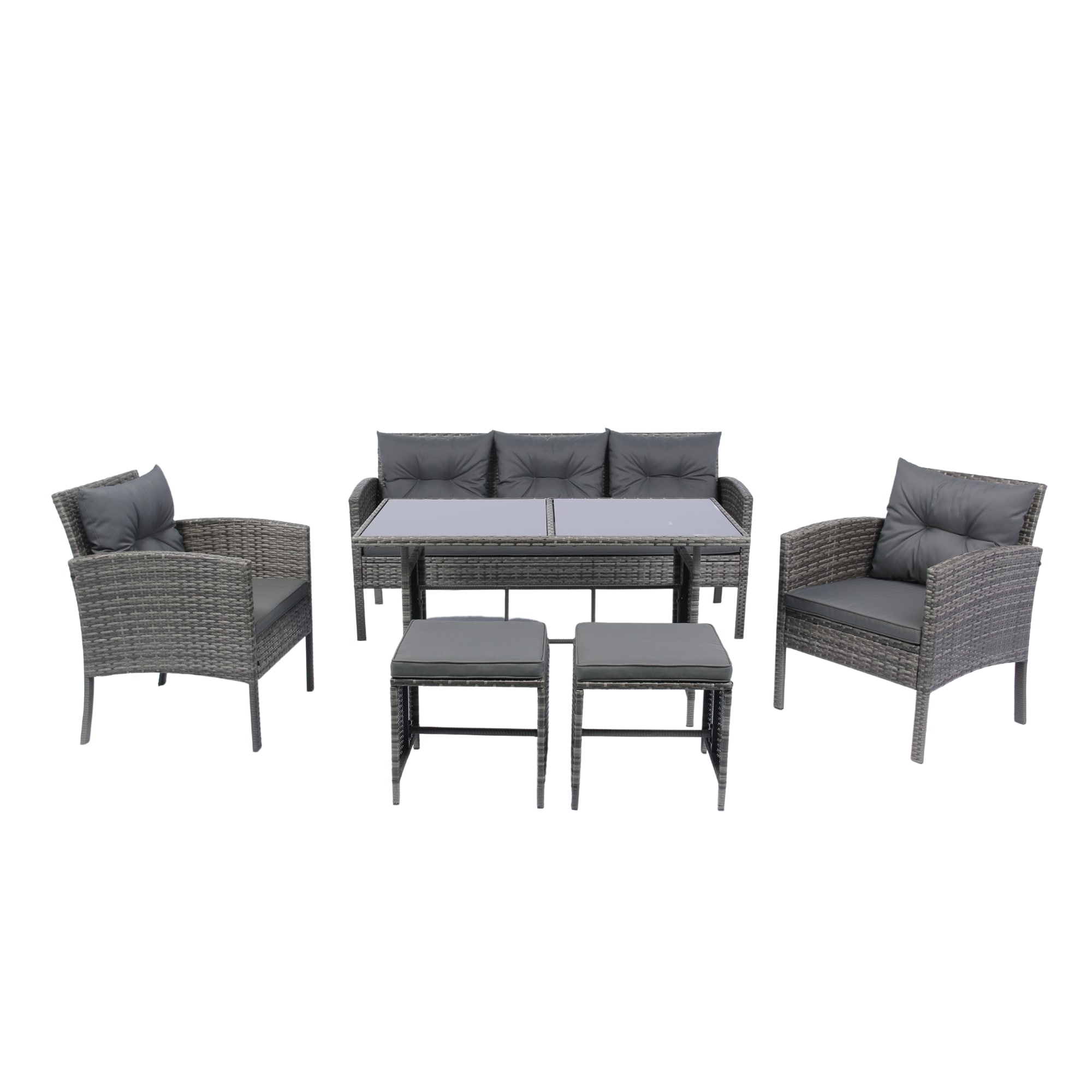 Nestfair HP329S42 6 -Piece Wicker Patio Sofa Conversation Set with Gray Cushions