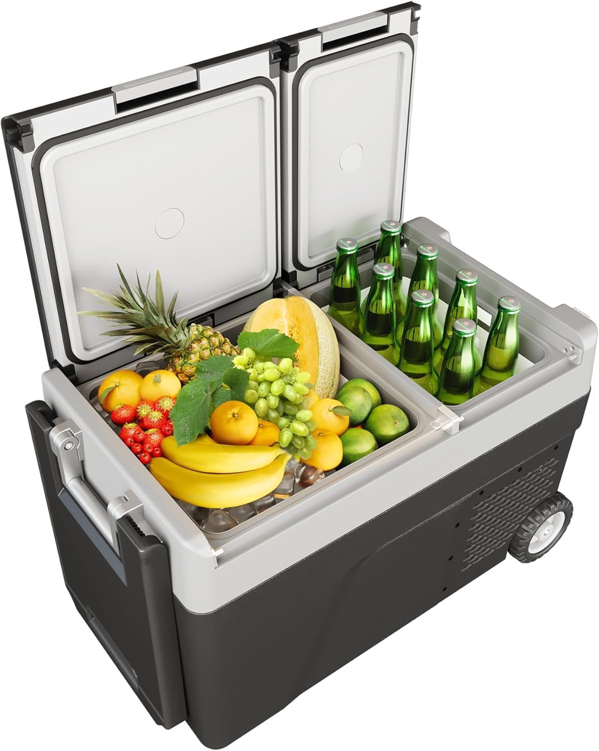 Qeetex CZBX-POU0ADIP4C1 51 Quart Dual Zone Portable 12 Volt Refrigerator With App Control Automatic Defrost Wheels And Three Level Voltage Protection For RV Camping Truck And Travel Black