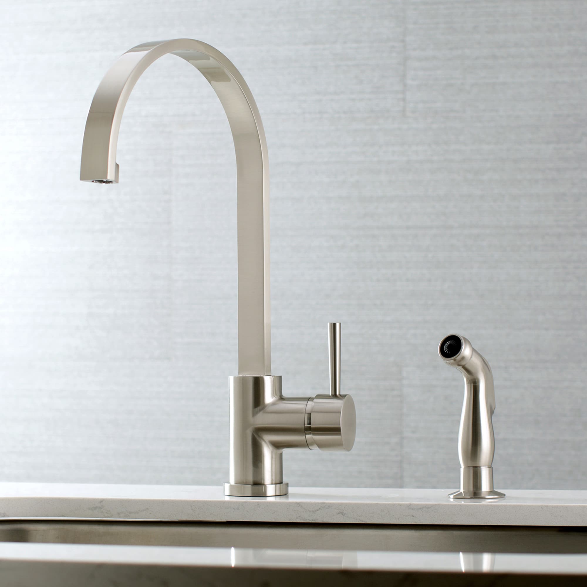 Kingston Brass ULS8718DLSP Concord Brushed nickel Single Handle Deck-mount Kitchen Faucet with Sprayer ( Deck Plate Included ) ( Side Sprayer Included )