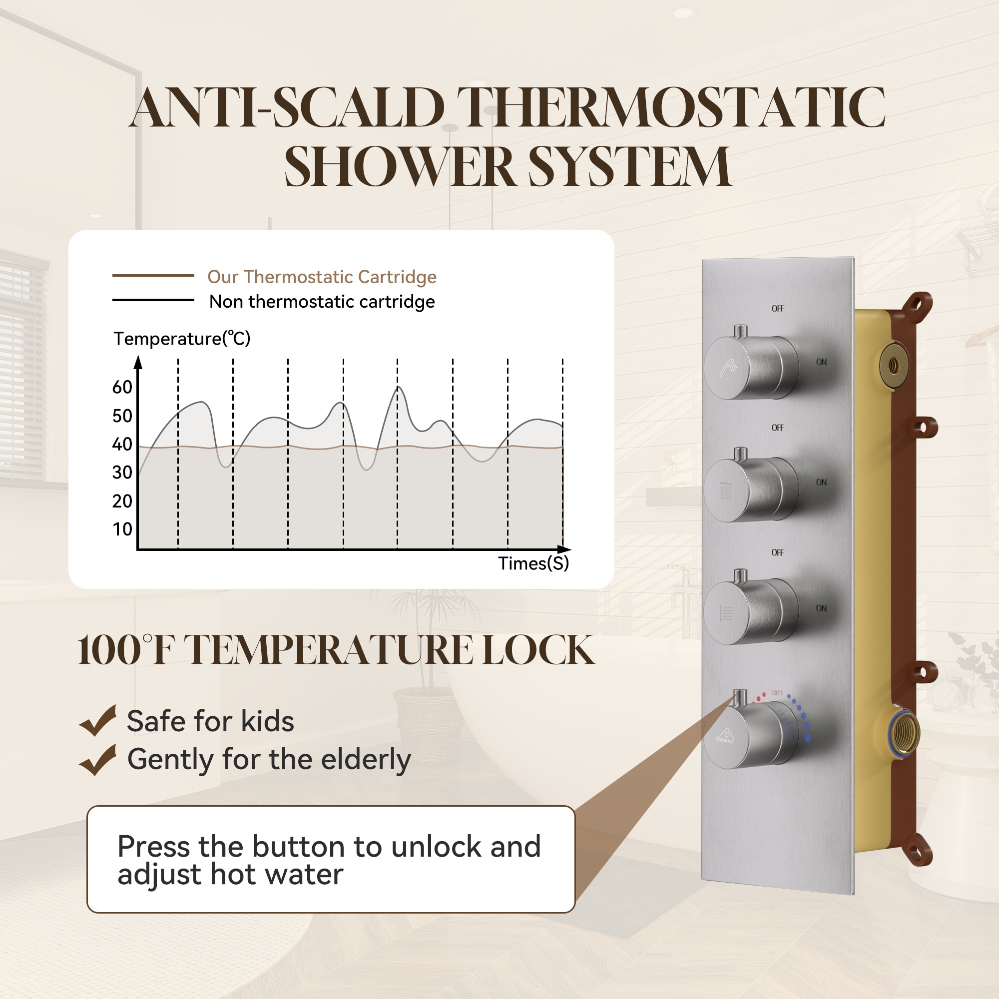 CASAINC CS6077-BN Showerhead-Bar-Panels - View #3