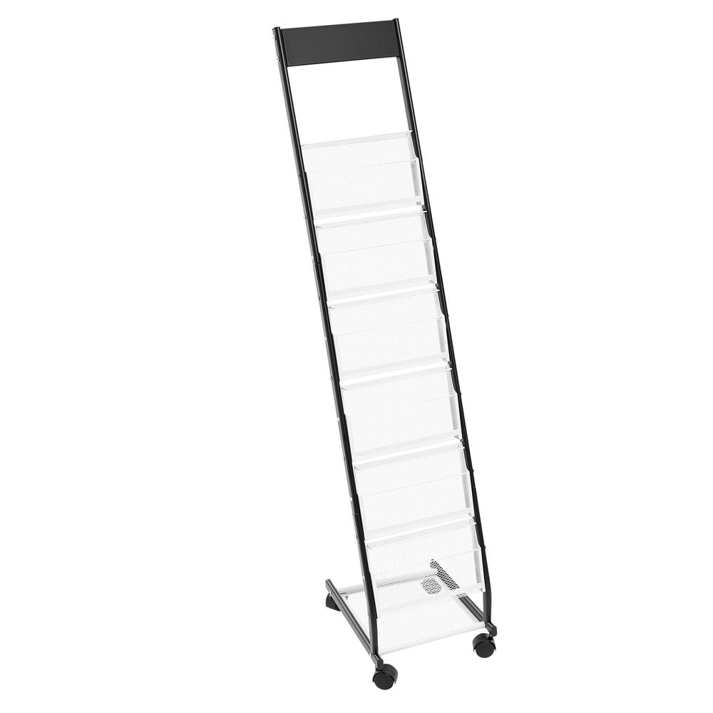 Blisstyle Brochure Display Rack Narrow 6-Tier Magazine Literature Display Stand With Wheels Metal Floor Standing Magazine Rack Movable Newspaper Catalog Holders For Shop Exhibitions Office (6 Pockets) Freestanding Bookshelf Storage Shelf Display Shelving Unit