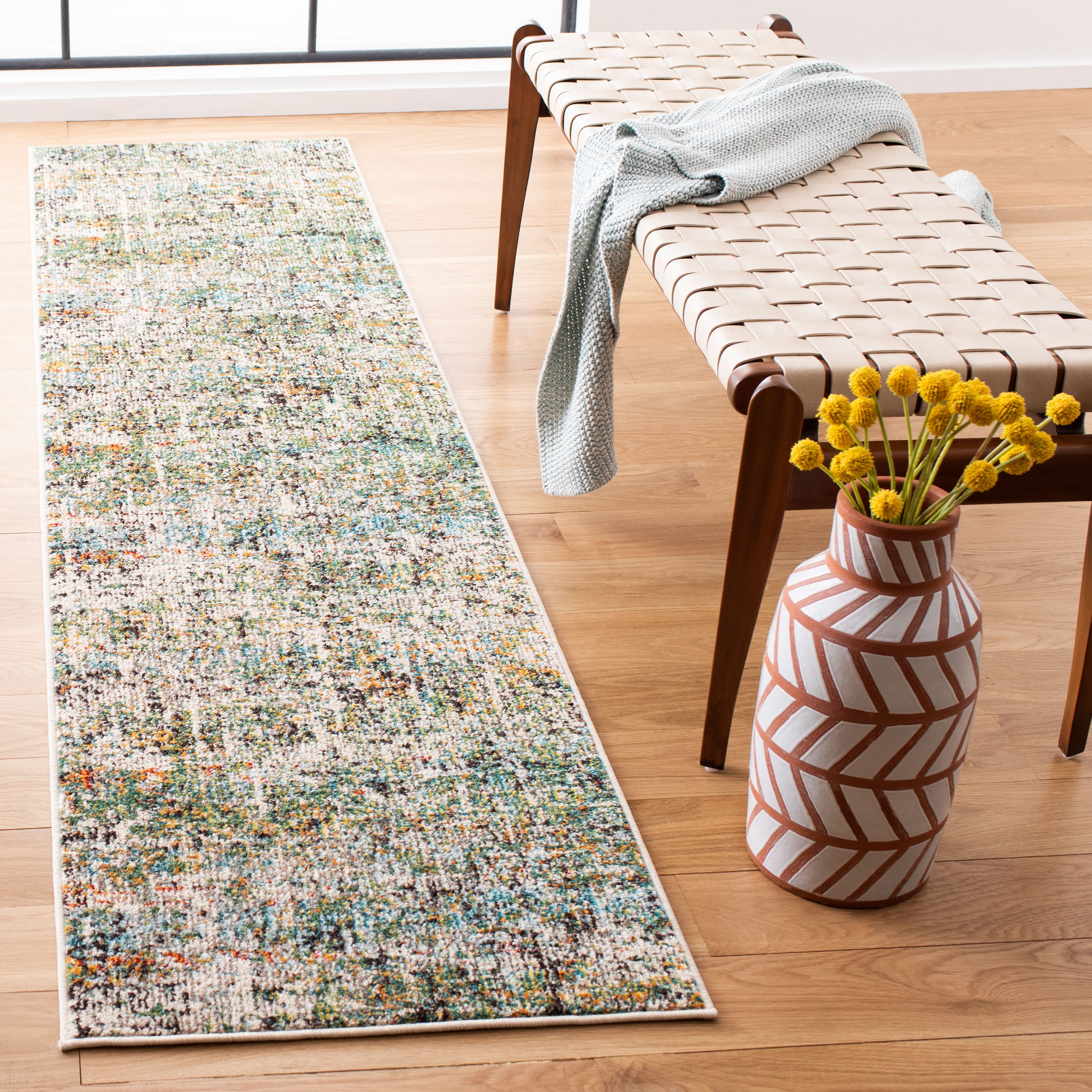 Safavieh MAD460Y-26 Madison Baie 2 x 6 (ft) Loomed Polypropylene Green/Turquoise Rectangular Indoor Abstract Industrial Runner rug