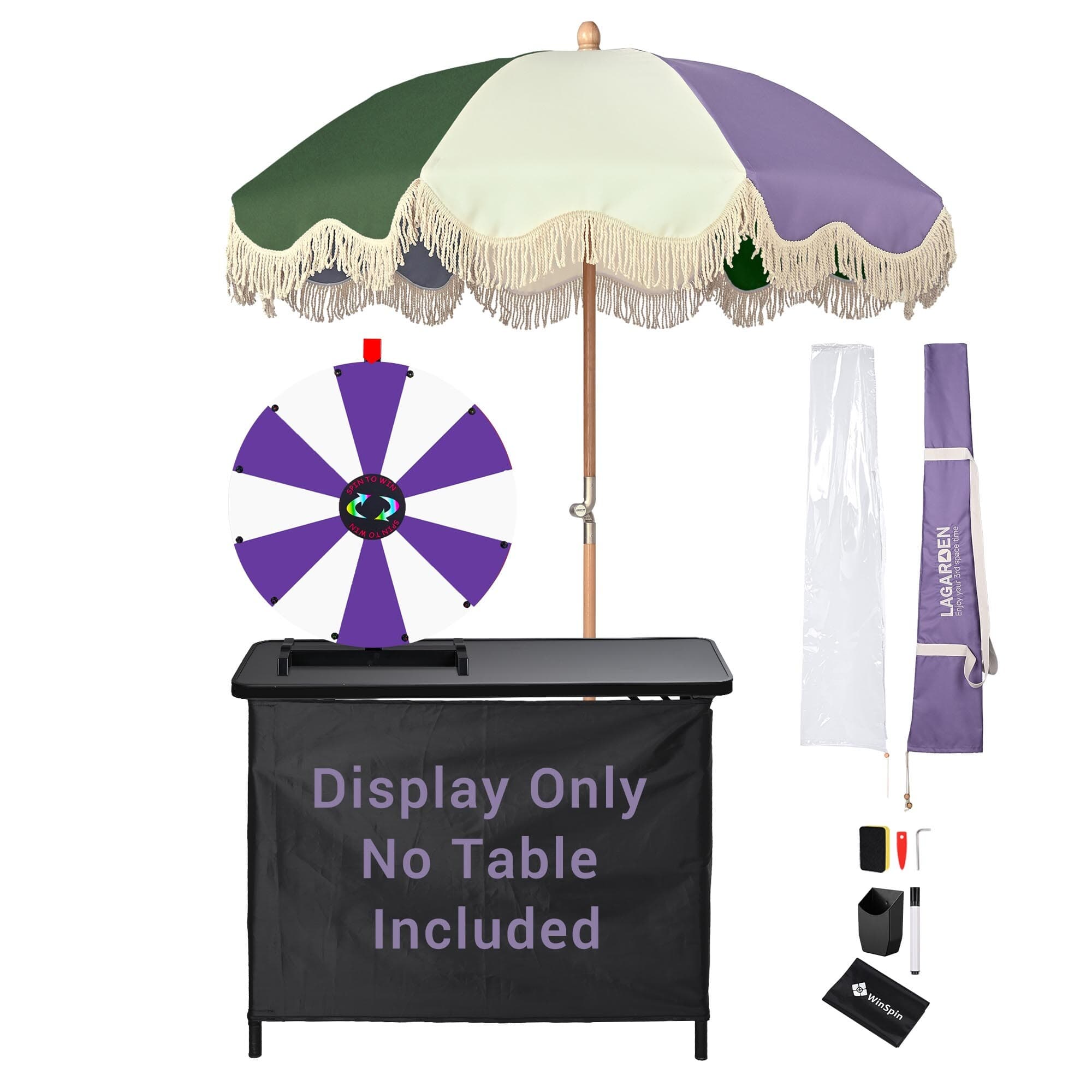 Yescom - WinSpin 24IN Prize Wheel Tabletop with Palm Springs Purple Green Fringe Umbrella for Out...