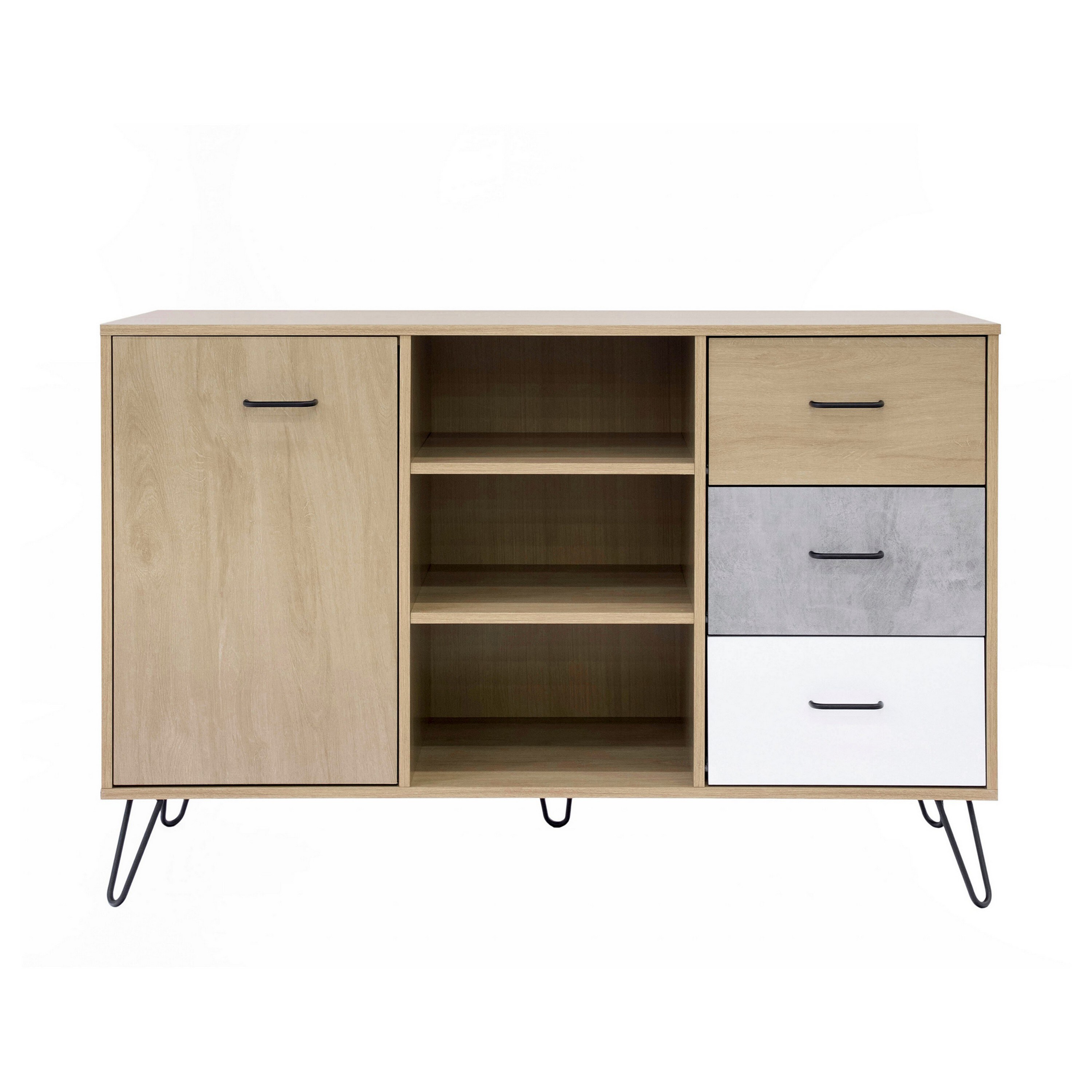 Oak Brown Midcentury Modern Sideboard Buffet Cabinet with Drawers