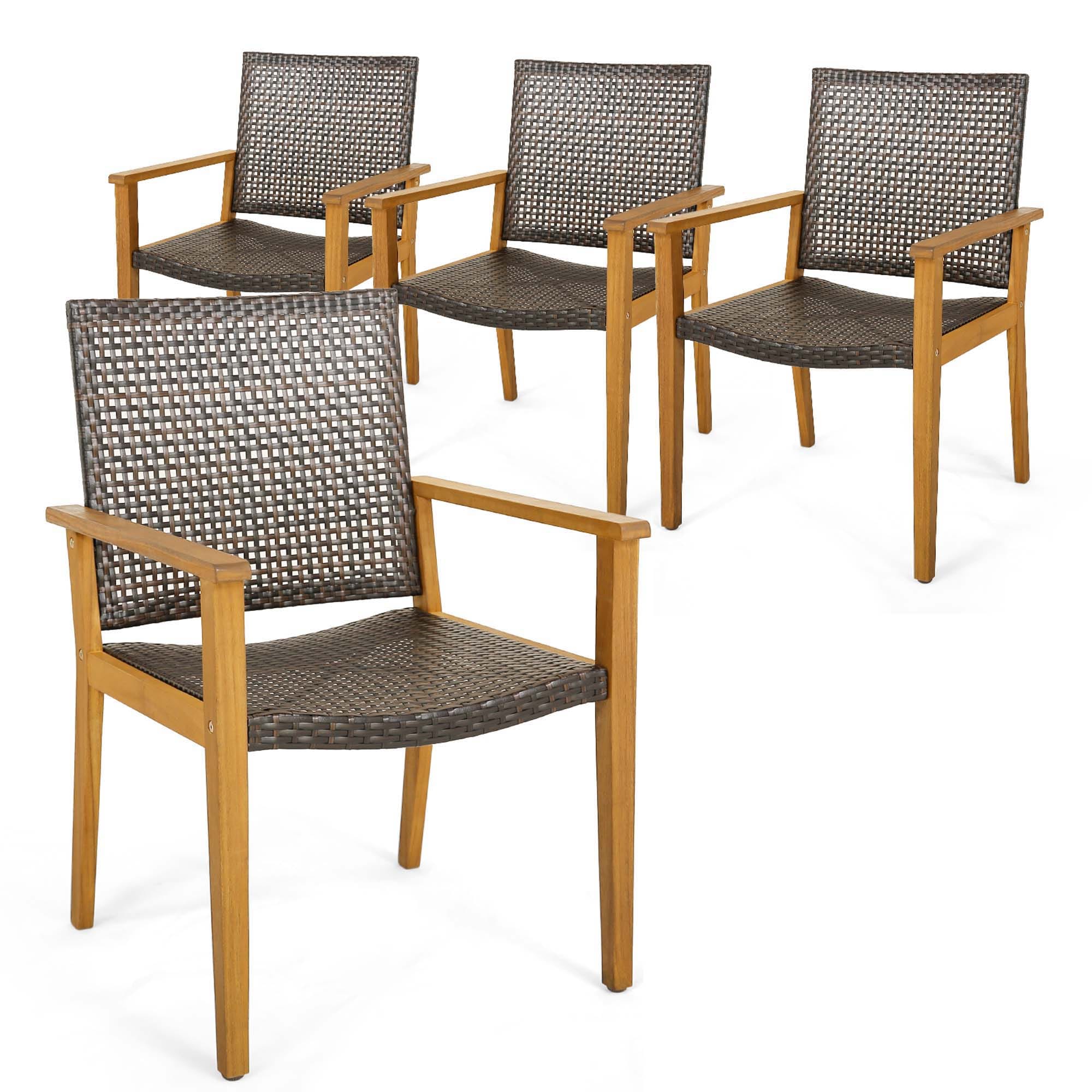 Costway LWS00041 Set of 4 Brown Wood Frame Stationary Dining Chair with Solid Seat