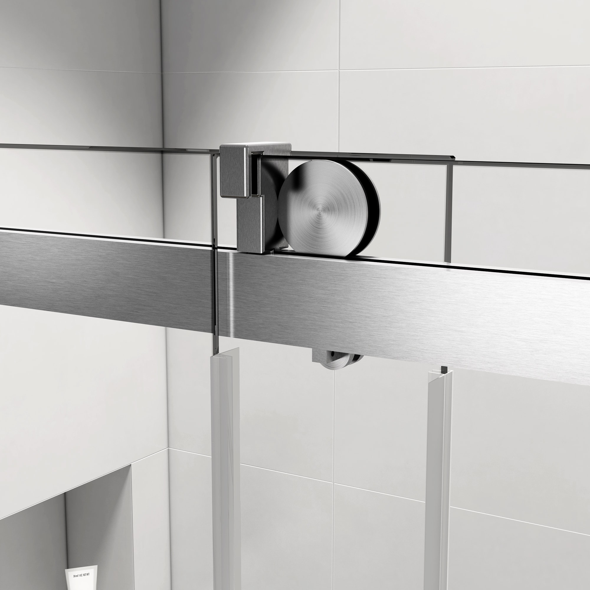 WELLFOR Trackless Sliding Shower Door Brushed Nickel 56-in to 60-in x ...