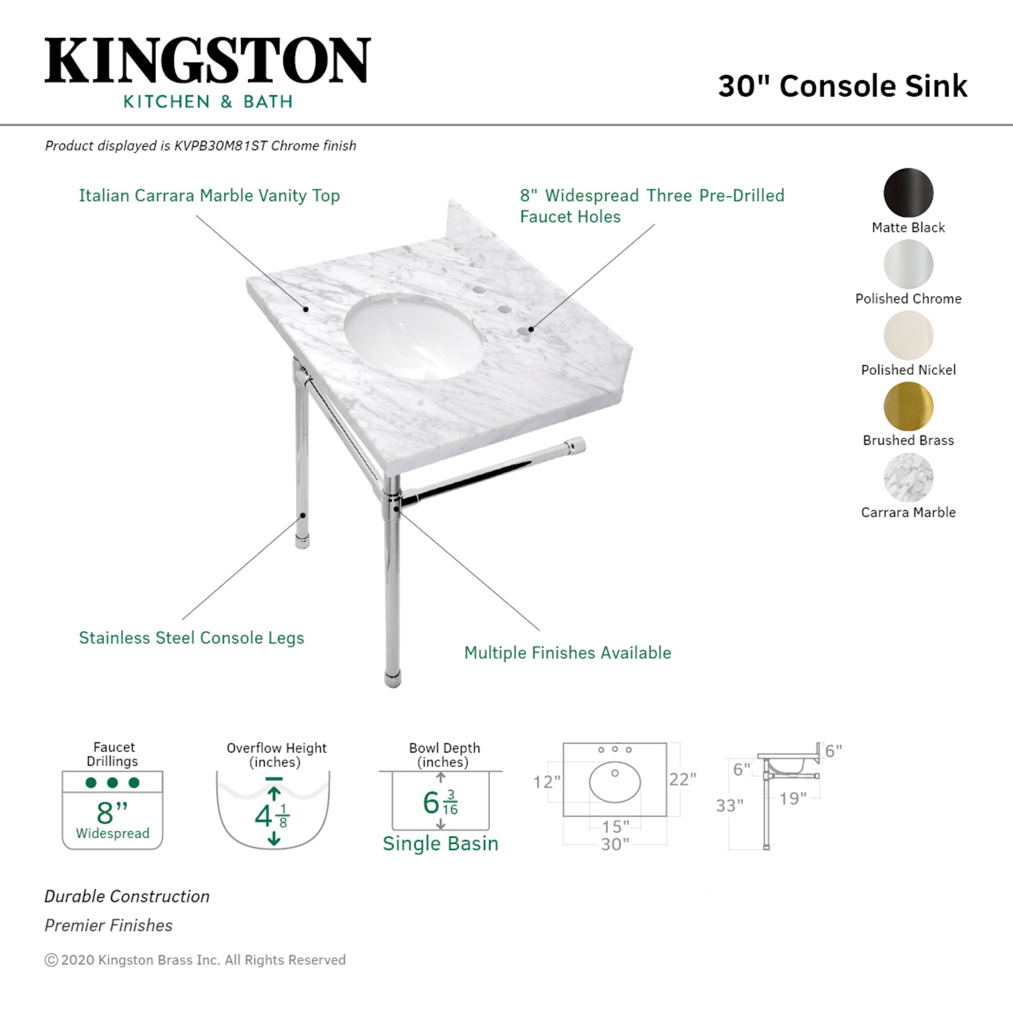 Kingston Brass WLKVPB30M81ST Bath-Sink - View #2