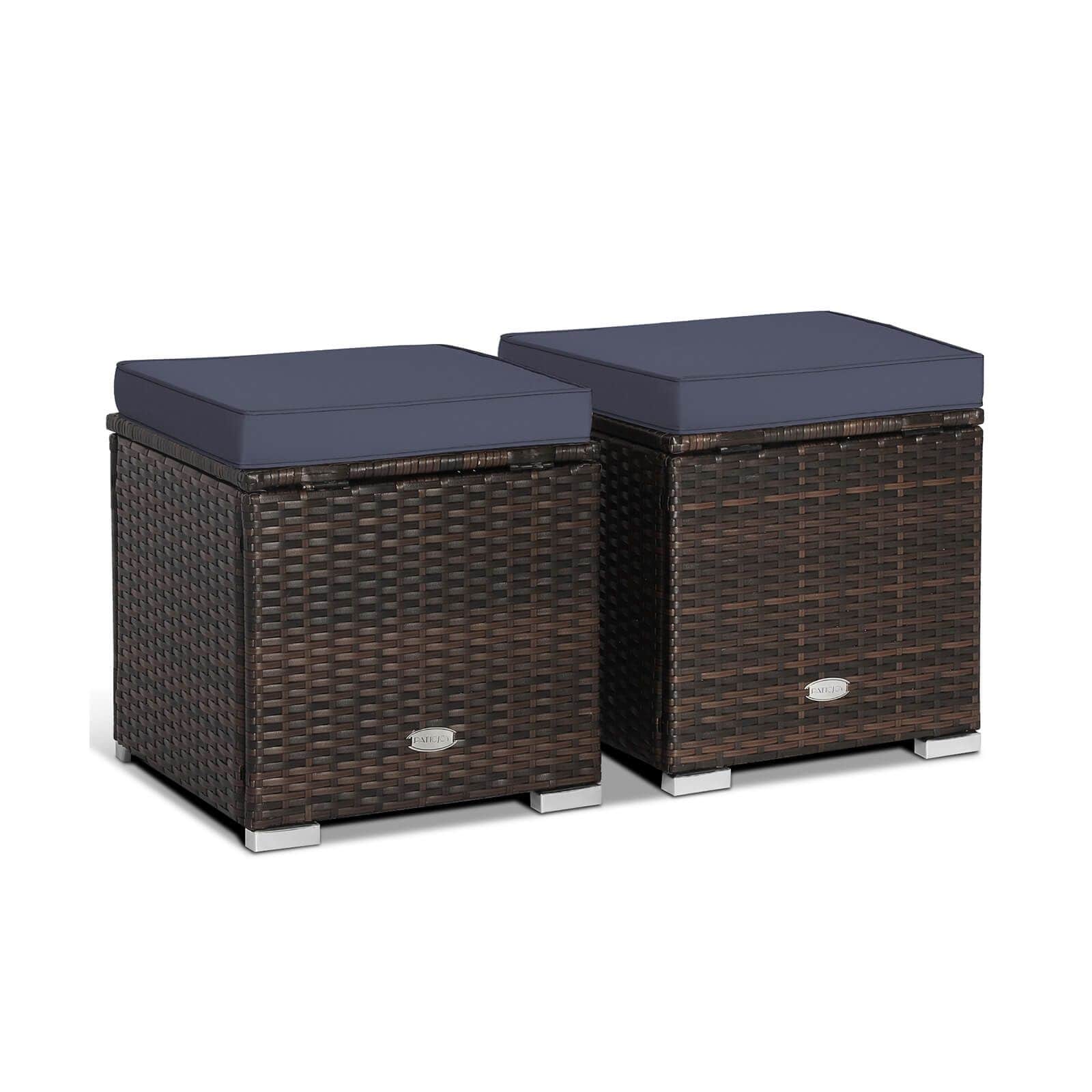 WELLFOR OUS70591NY Mix Brown Rattan Ottoman