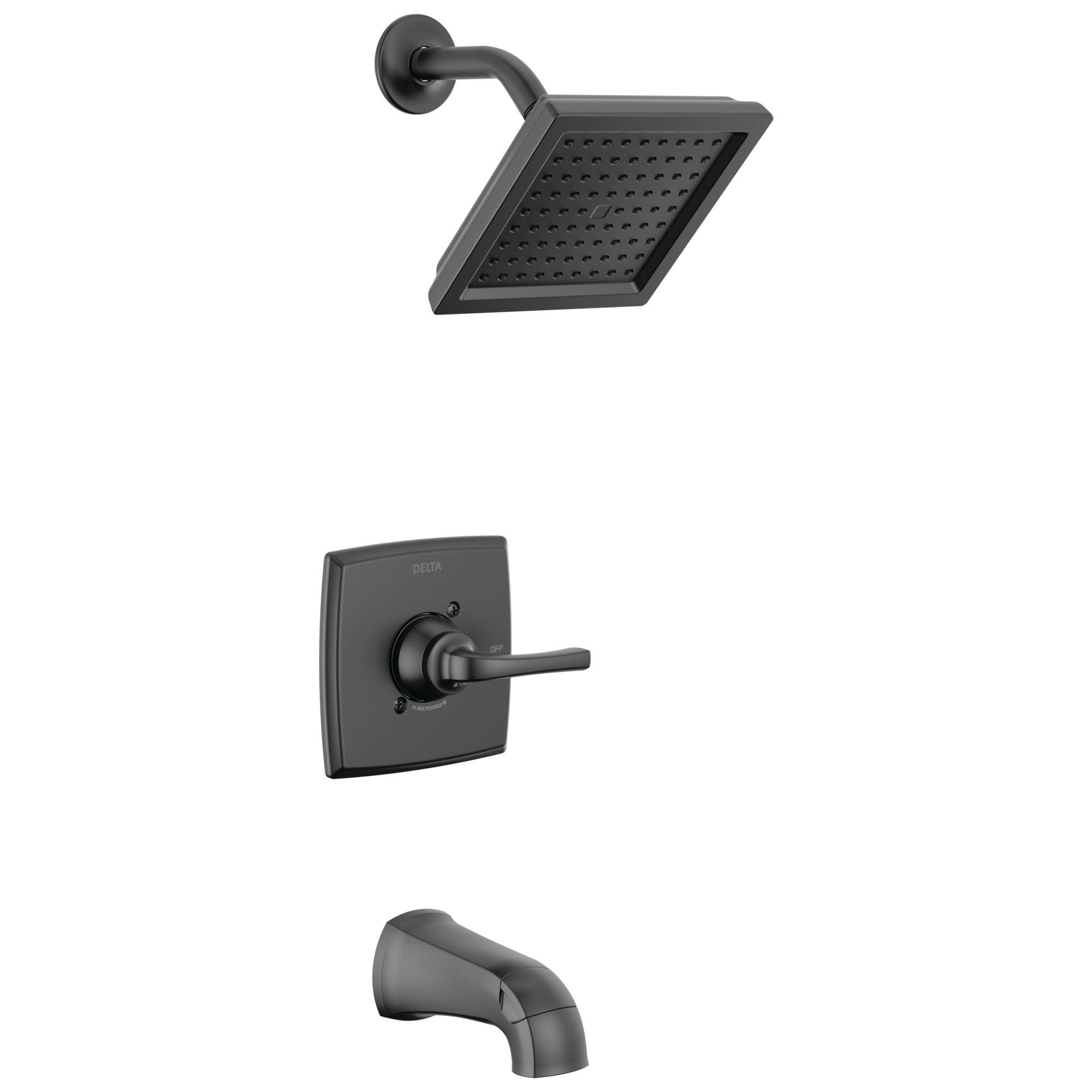Delta 144864-BL Geist Matte Black 1-handle Single function 6.56-Inches Square Bathtub and shower Faucet with Valve