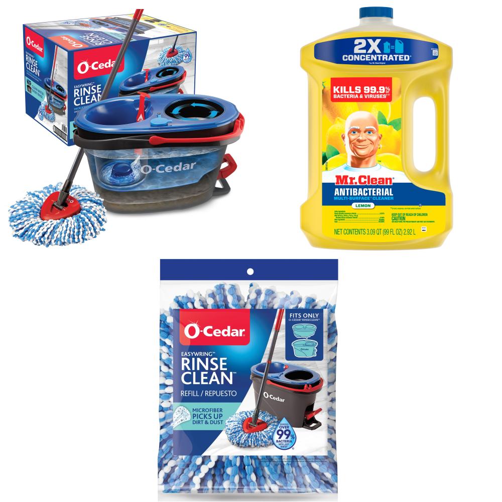 O-Cedar  Spin Mop with Bucket, Mr. Clean Lemon All Purpose Cleaner, and Microfiber Refill