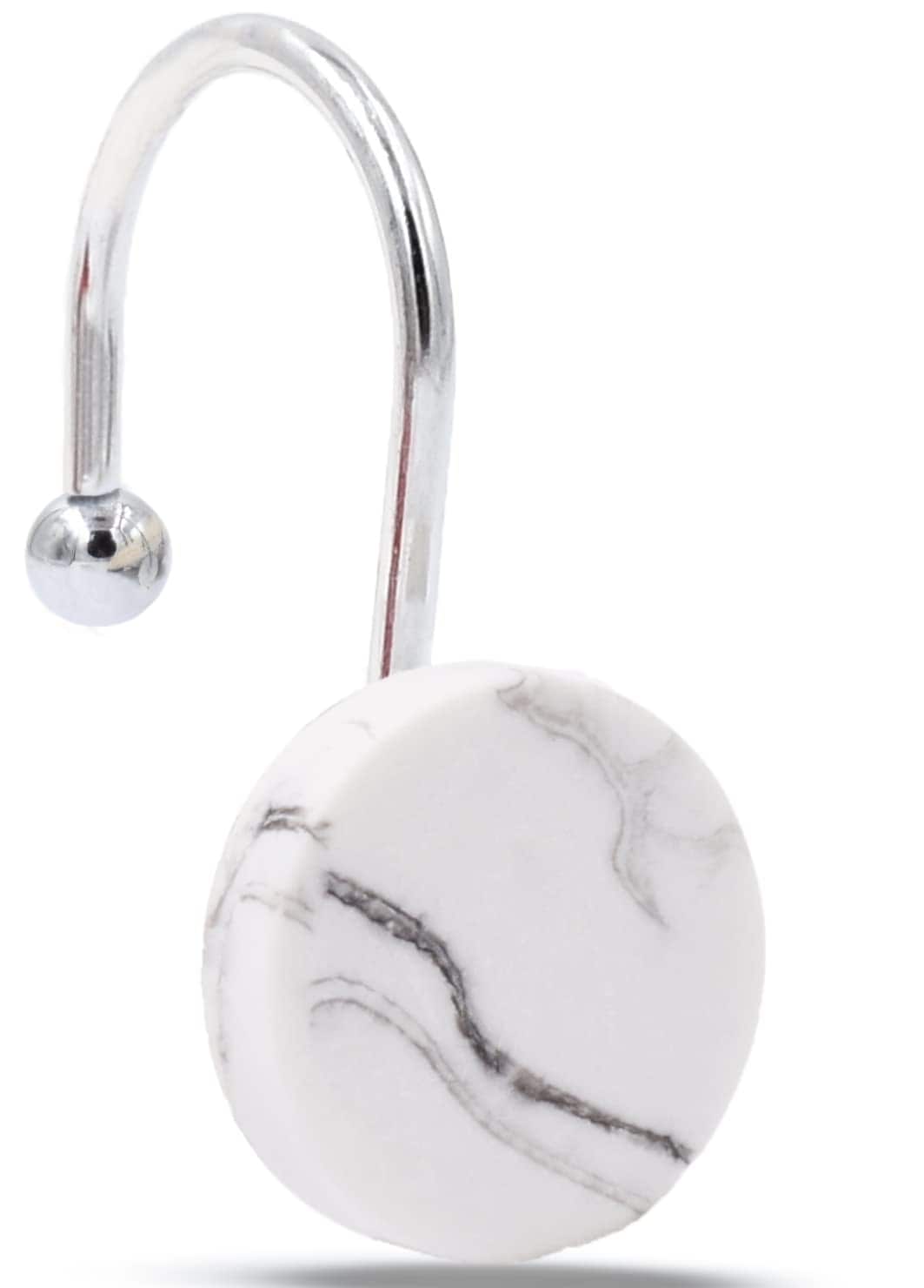 Aoibox  Shower Curtain Hooks Stainless Steel Rust Resistant with Marble Resin Surface for Standard Rods 12 Pack