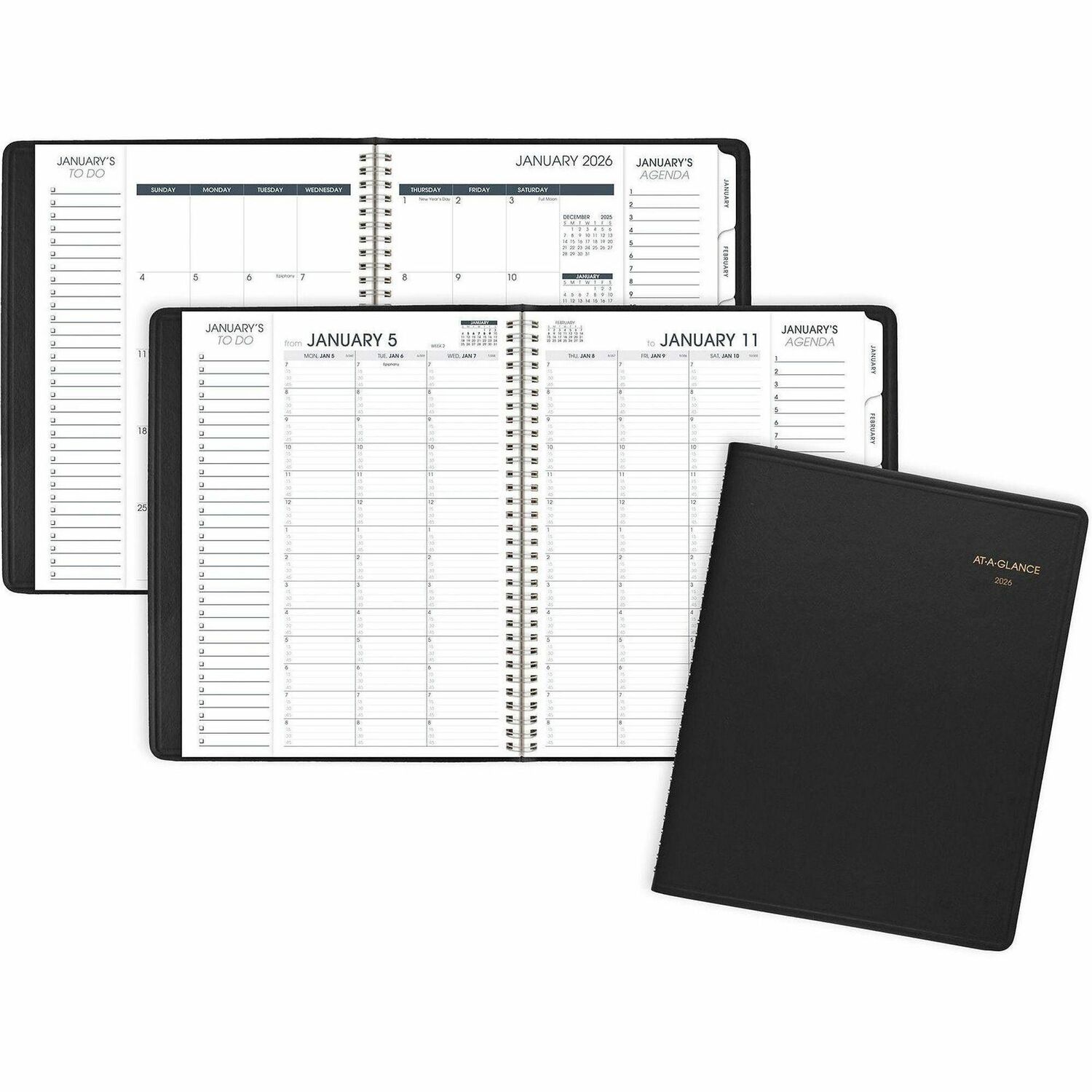 AT-A-GLANCE SPRAAG70950V05 Triple View Weekly Vertical Column Format Appointment Book  11 x 8.25  Black Cover  12 Month Jan to Dec 2026