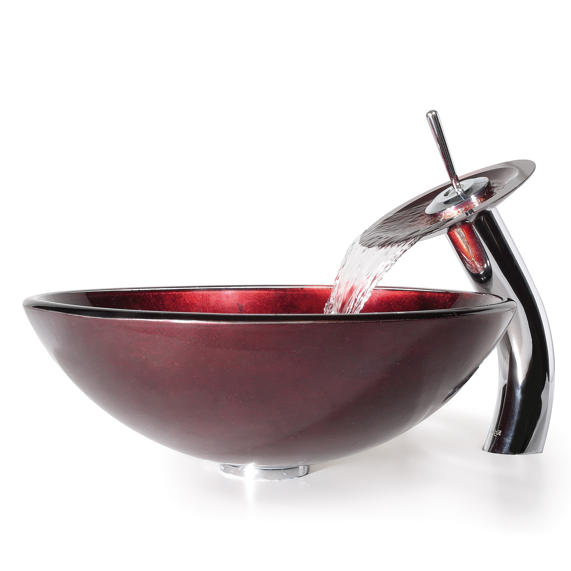 Kraus C-GV-200-12MM-10CH Galaxy Red Tempered glass Vessel Round Traditional Multicolor Glass Bathroom Sink with Faucet Included with Drain Included ( 16.5-Inches x 16.5-Inches )