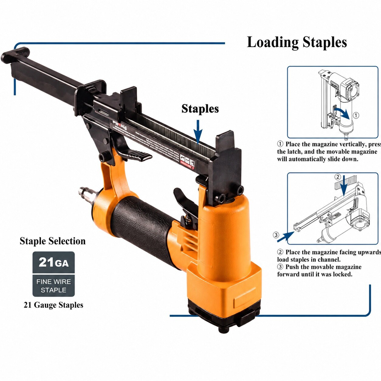 Mikiotto Pneumatic Upholstery Staple Gun Kit 21 Gauge Half Inch Wide ...