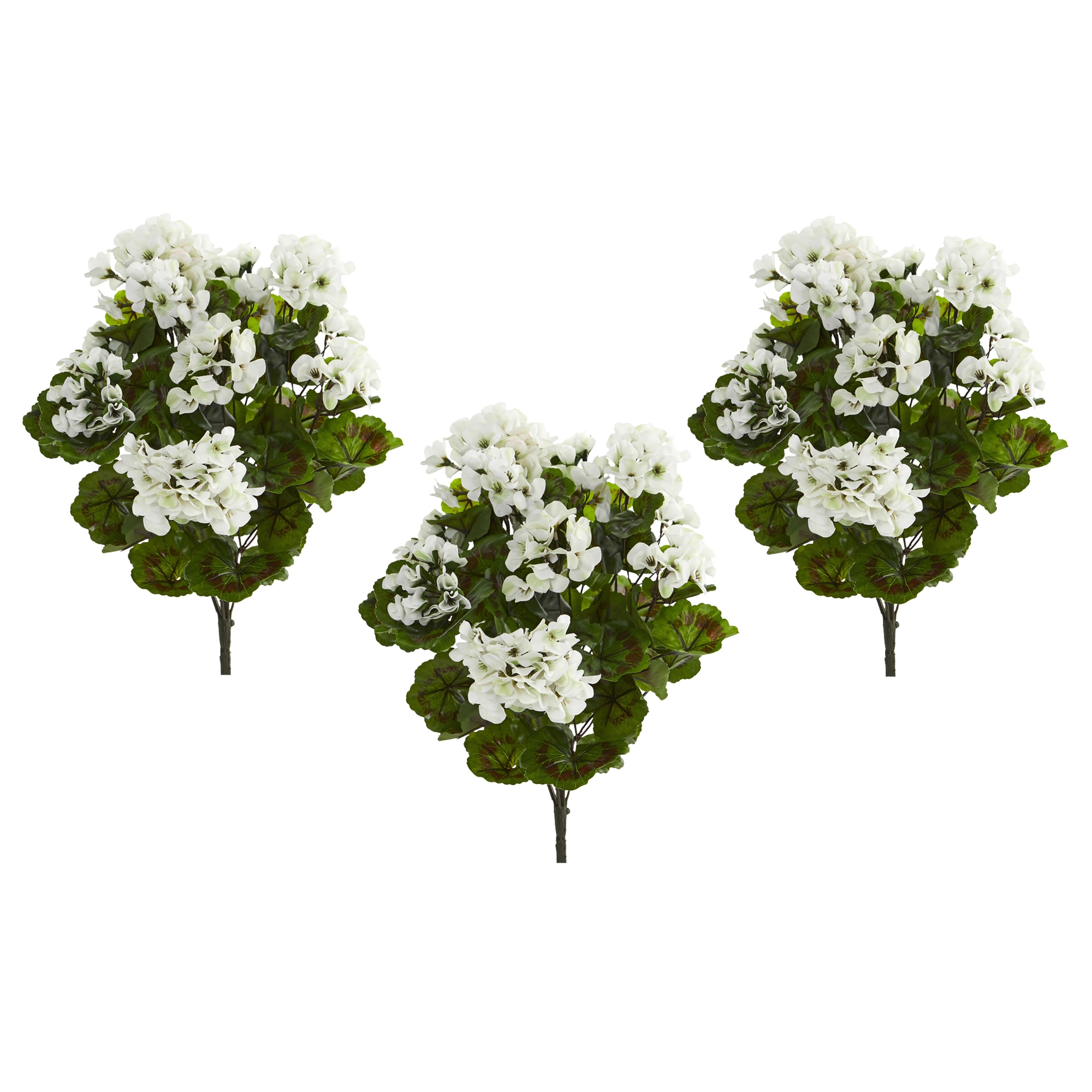 Midsized White Plastic Outdoor Potted Geranium Arrangement Set