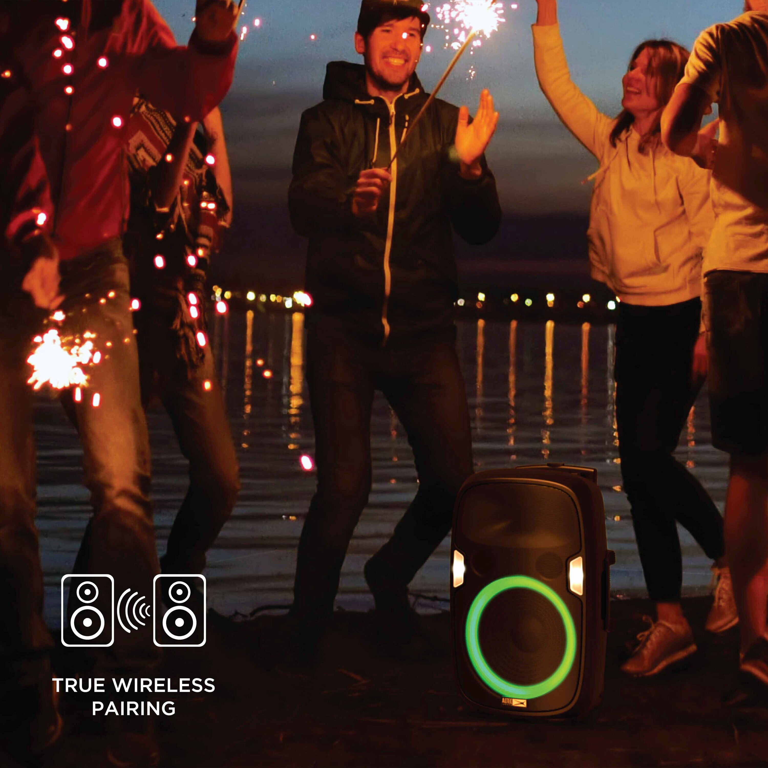 Proscan True Wireless Bluetooth Speaker with Flame LED Lights & FM