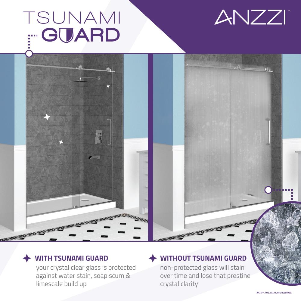 ANZZI Herald Series Brushed Nickel 48-in x 58-in Frameless Hinged Bathtub  Door