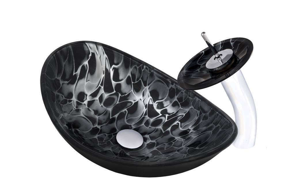 Novatto Tartaruga Black/Silver/Chrome Glass Vessel Oval Modern Bathroom ...