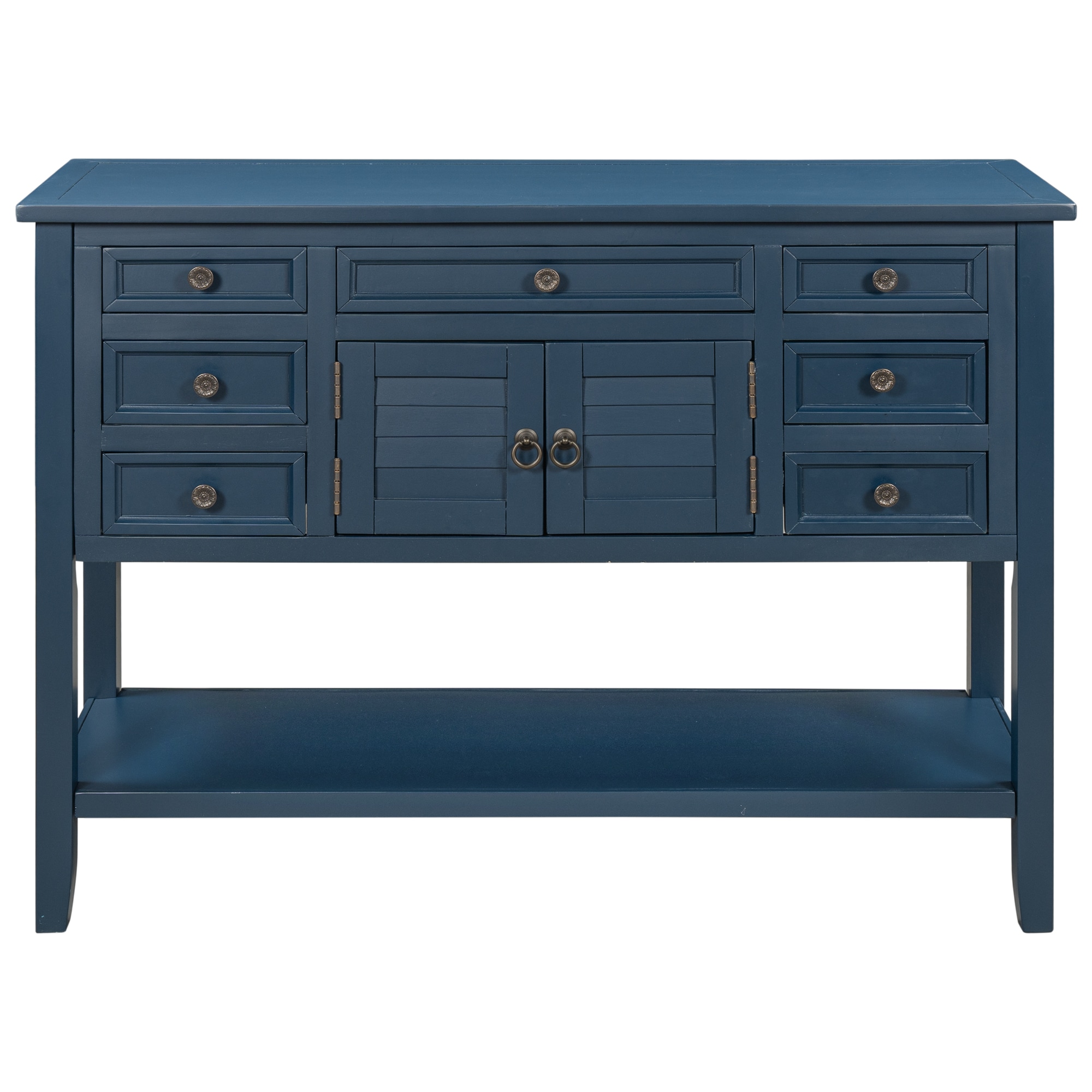 CASAINC Blue Pine Wood Console Table with 7 Drawers and Built-in ...