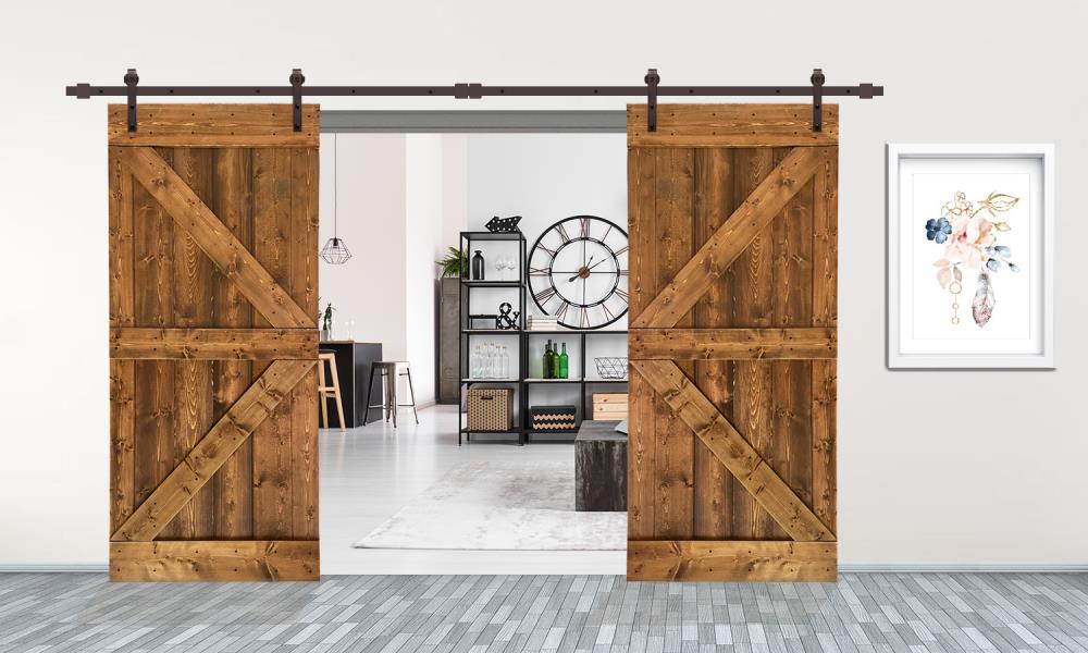 Calhome 72 In X 84 In Walnut 2 Panel Solid Core Stained Pine Wood Double Barn Door Hardware