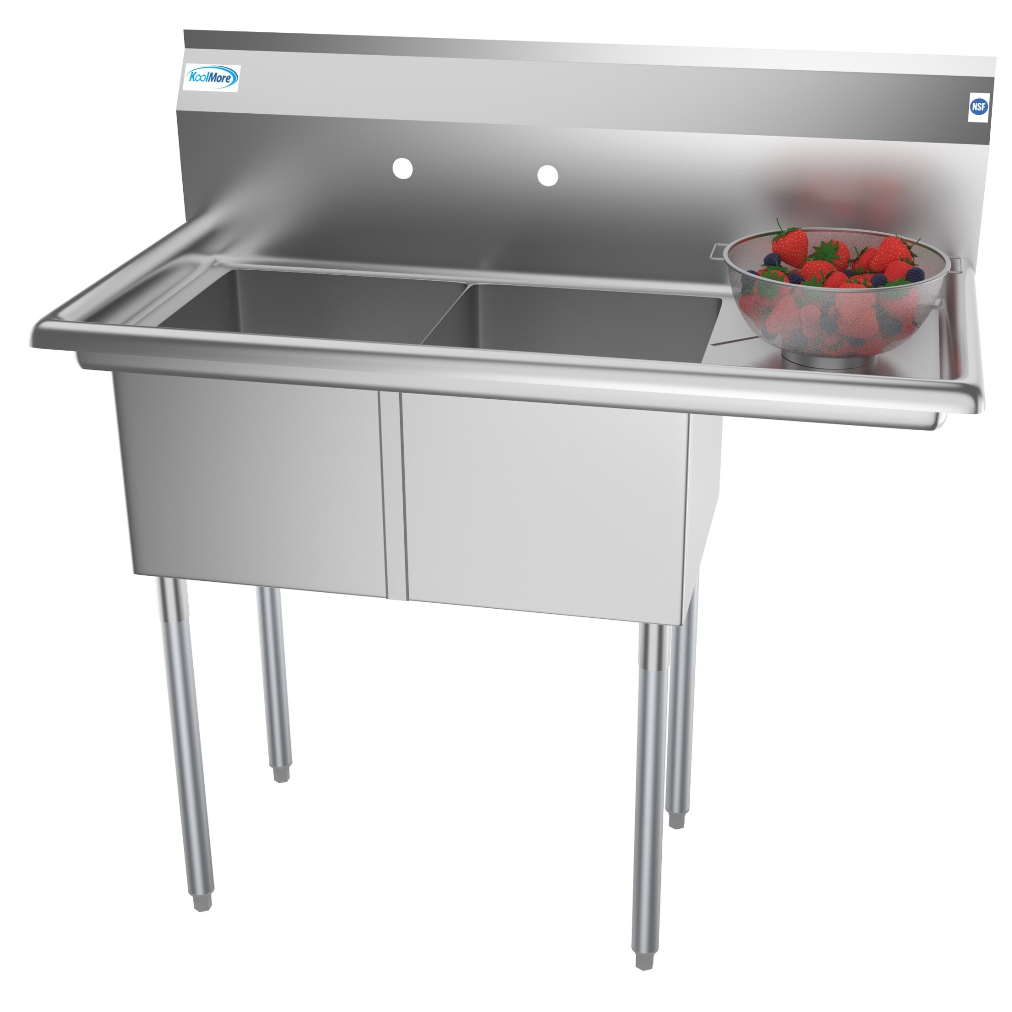 KoolMore CS214-12Y 22-in x 43-in 2 -Basin Stainless Steel Freestanding Utility tub with Drain