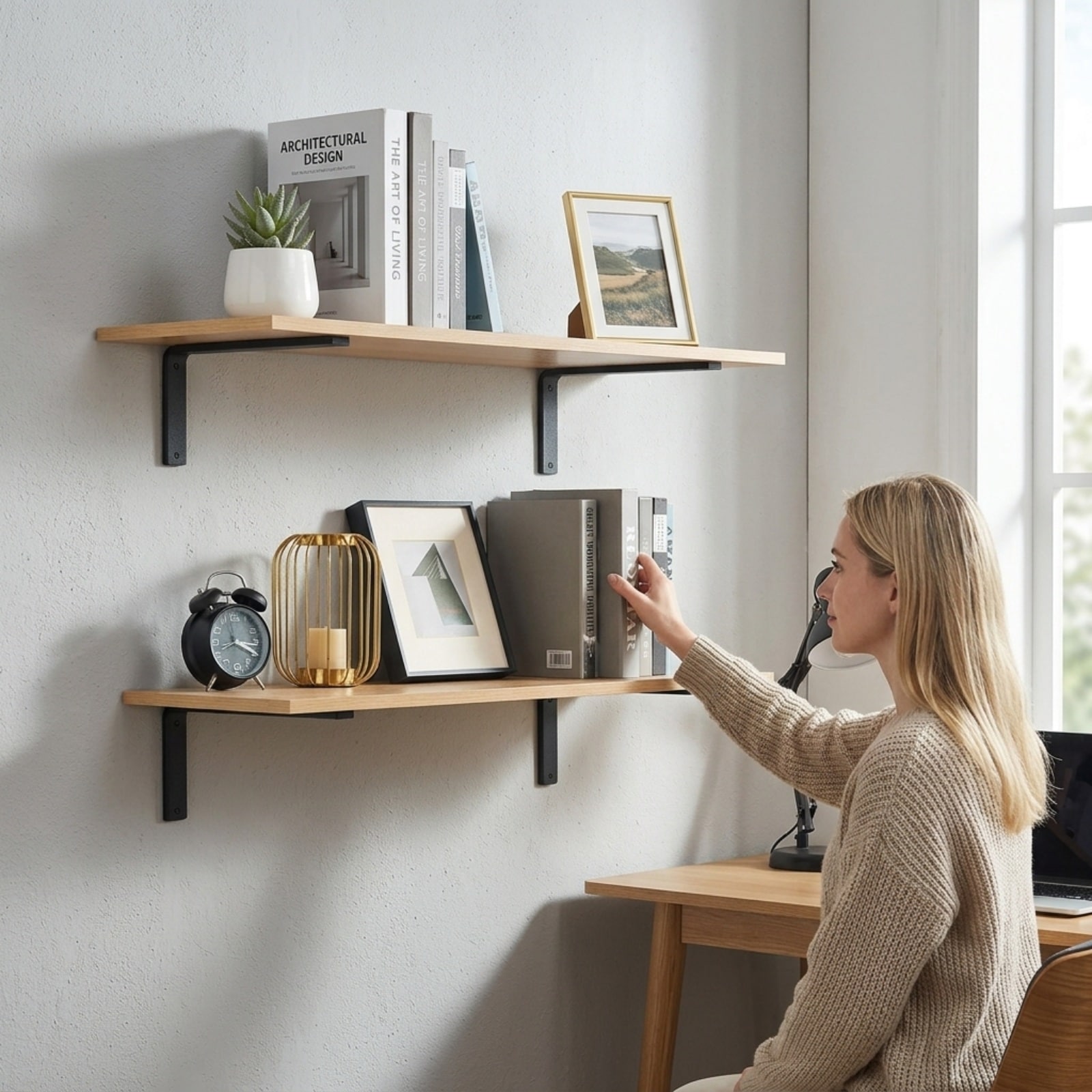 GIVIMO Shelf Bracket Heavy-Duty Floating Shelf Brackets 10 x 6-in 4-pc 5-mm Thick Matte Black L Shelf Bracket Steel Shelving Brackets 160-lb Capacity