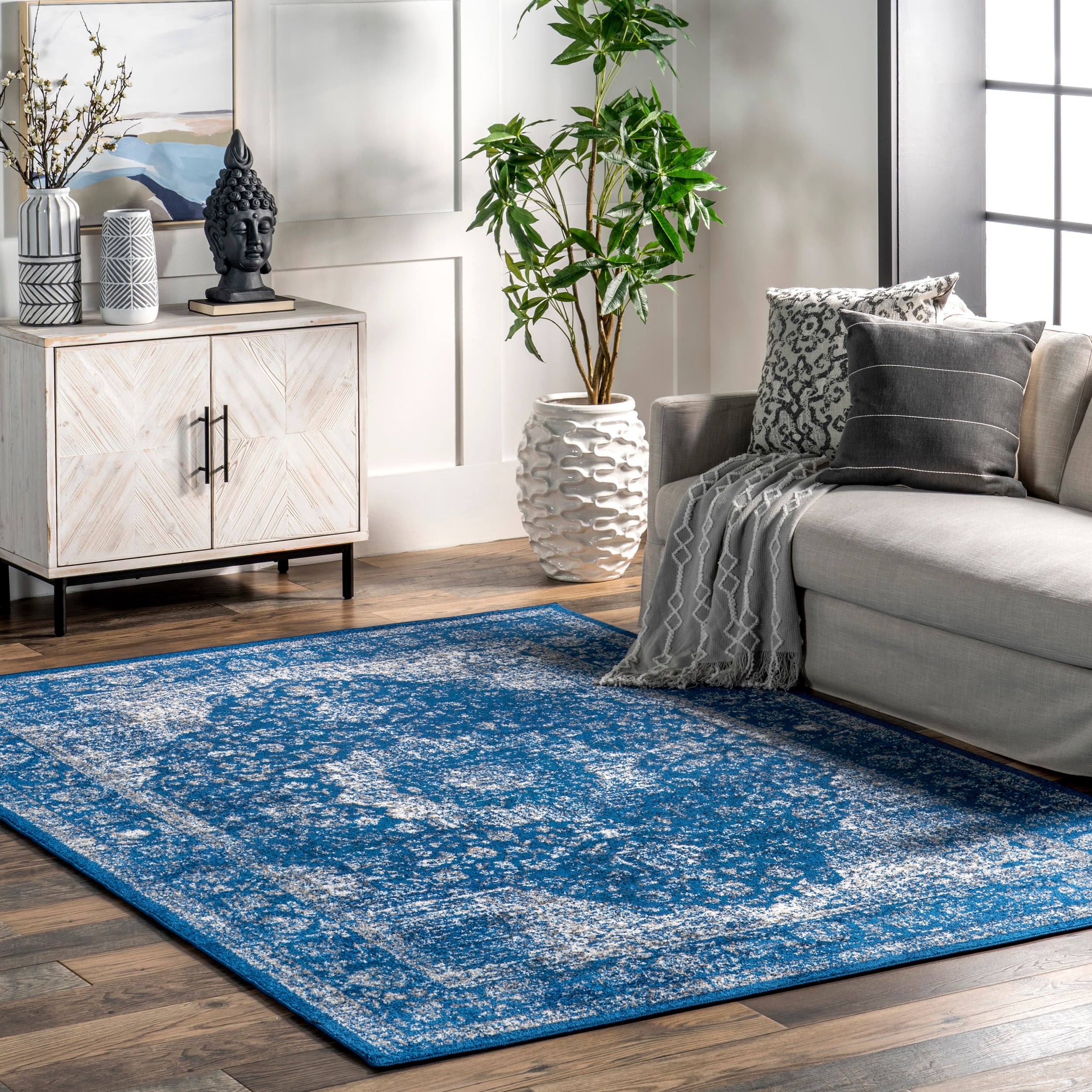 nuLOOM RZBD07C-53079 Verona 5 x 7 (ft) Polypropylene Dark Blue Rectangular Indoor Distressed/Overdyed Area rug