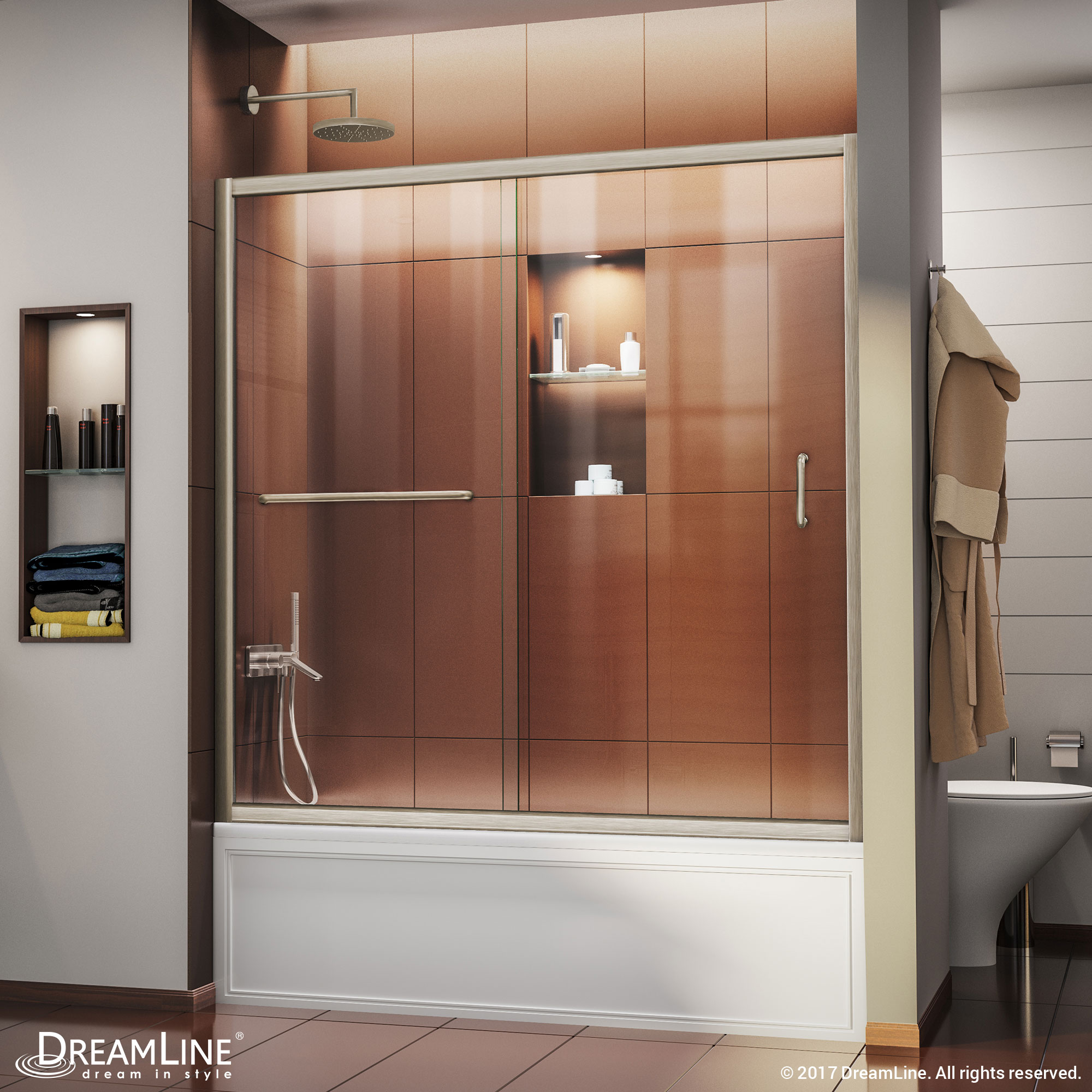 DreamLine SHDR-0960580-04 Infinity-Z Brushed Nickel 56-in to 60-in W x 58.0-in H Semi-frameless Sliding Bathtub door