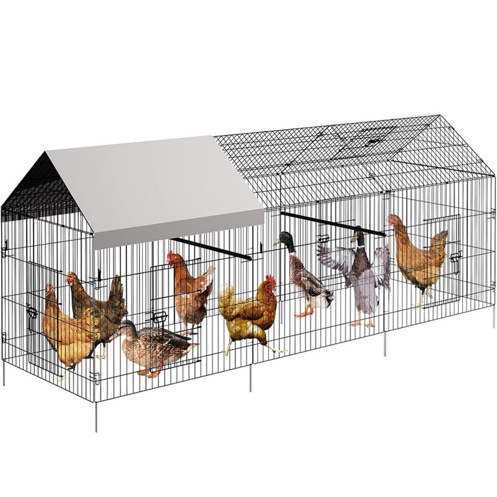 Edwards WL-PHO-33E4RQ7C Metal Chicken Coop Portable with 1 Window and 4 Doors Walk-in Poultry Cage for Ducks Chickens and Small Pets-130x40x40 inches
