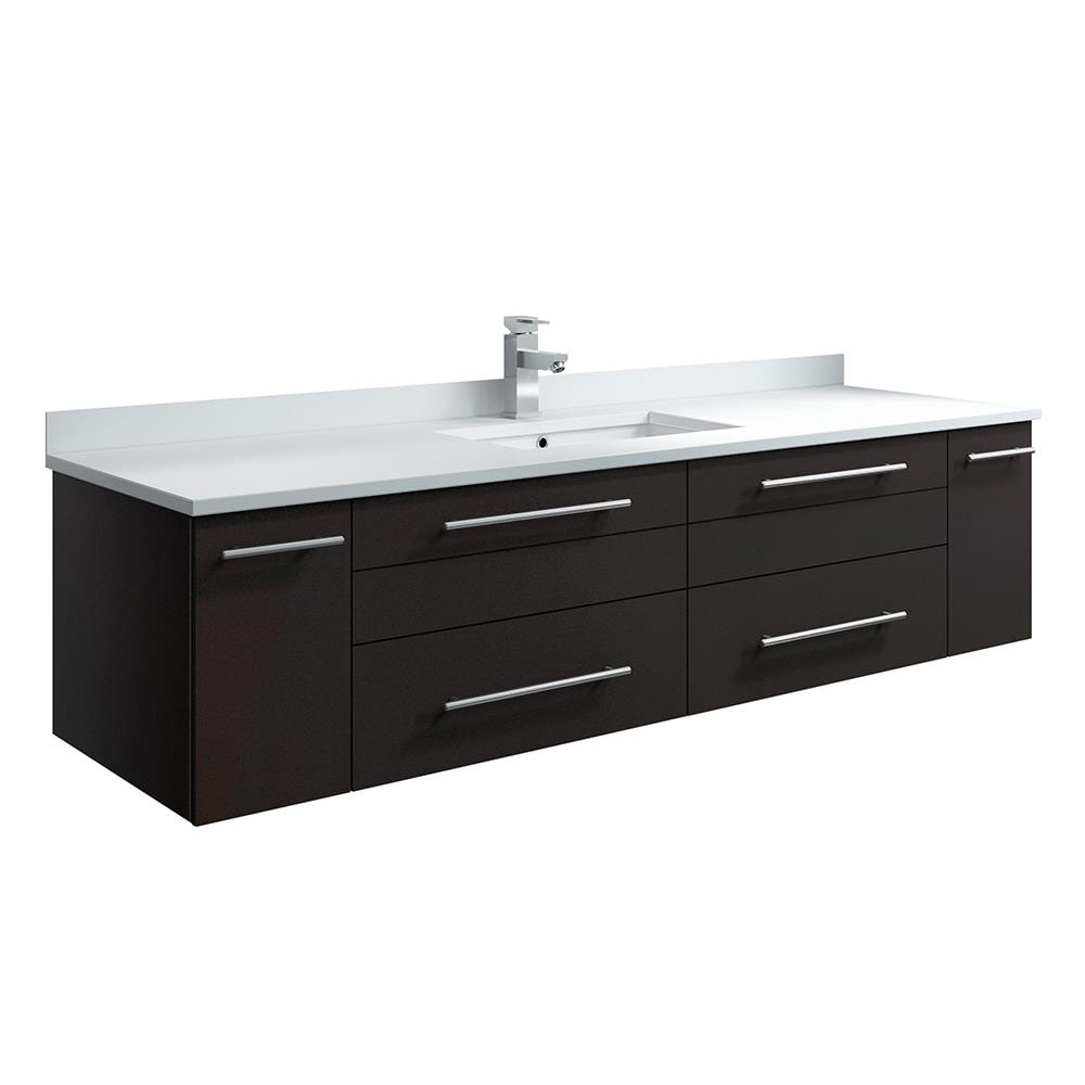 Espresso 60'' Wall-Mount Vanity with Quartz Top and Ceramic Sink