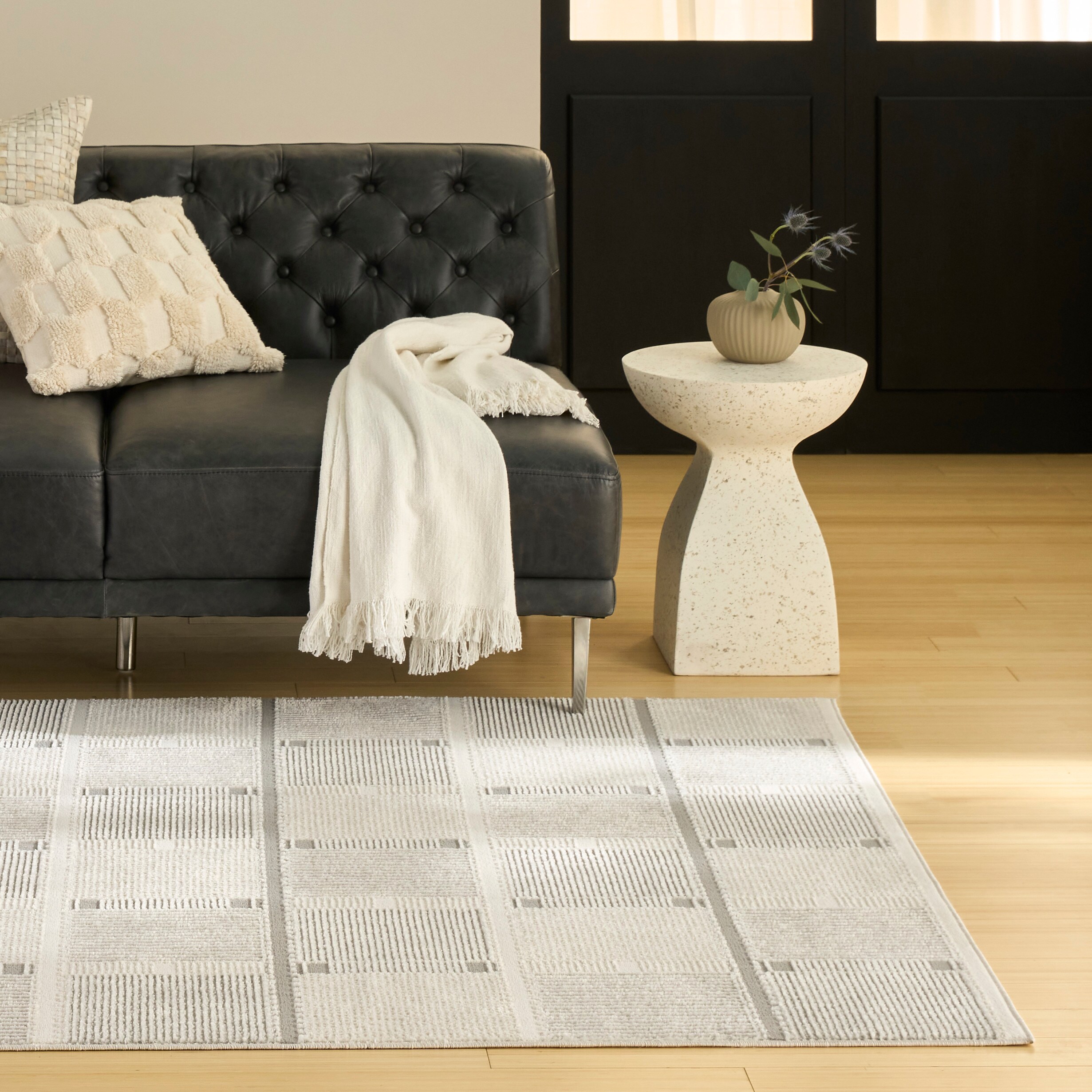 Nourison Home 841491120323 5 x 7 (ft) Loomed Ivory Grey Rectangular Indoor Area rug