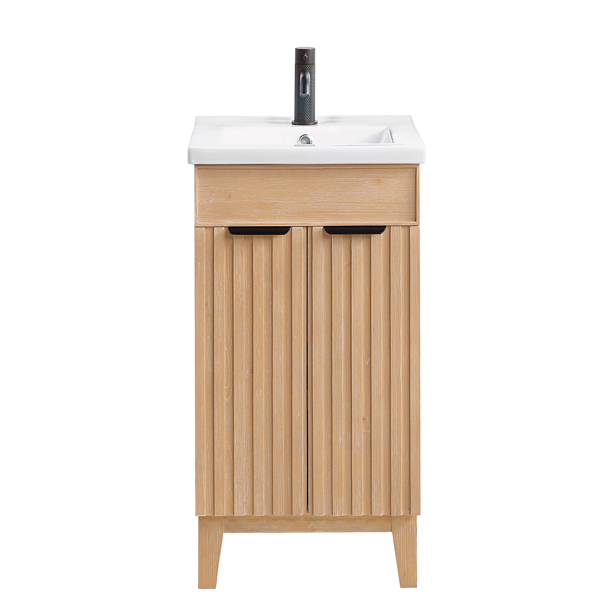 Palos 18-in Fir Wood Brown Single Sink Bathroom Vanity with White Ceramic Top | - Vinnova 707618-FN-WH-NM