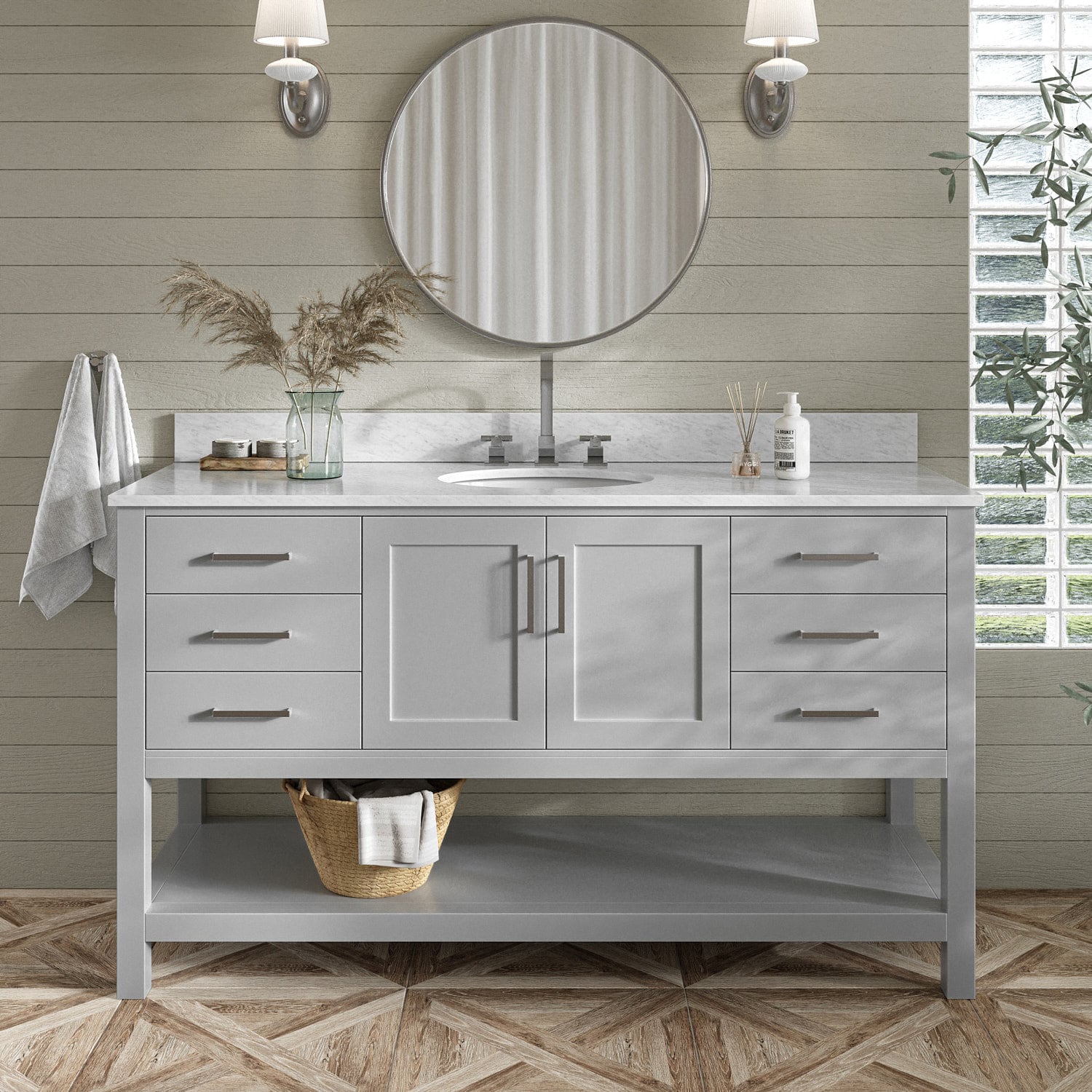 ARIEL S061SCW2OVOGRY Magnolia 61-in Gray Undermount Single Sink Bathroom Vanity with 0.75" Carrara White Marble Natural Marble Top