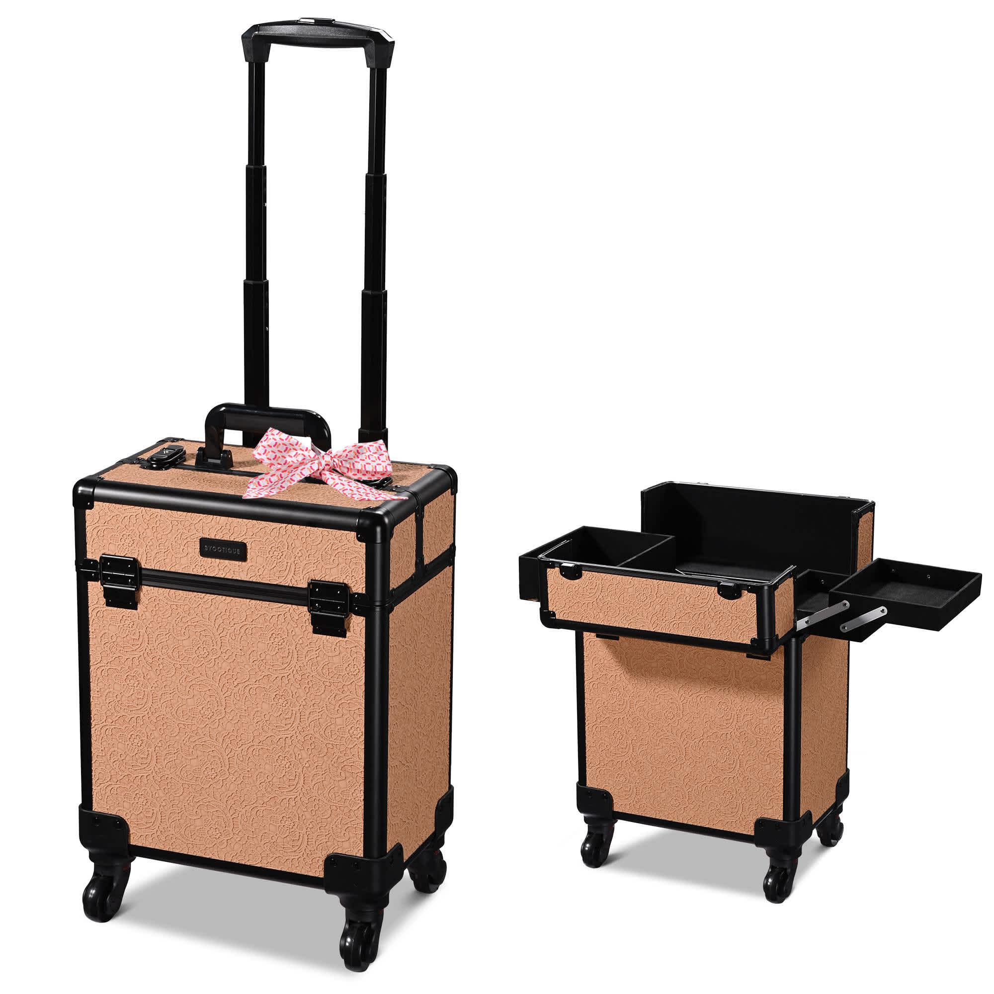 Yescom 12MKC028-SM-RCC13-LO Byootique Rolling Makeup Train Case Cosmetic Trolley Organizer Rococo Coral